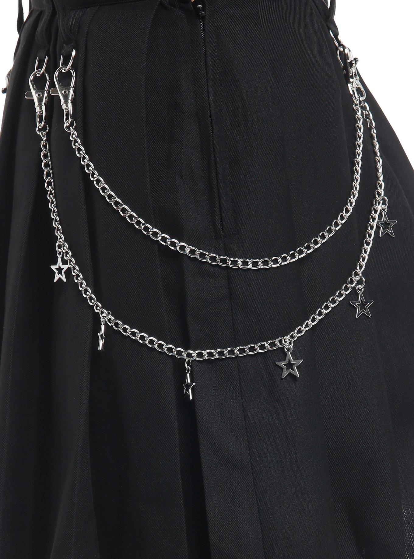 Star Chain Hardware Pleated Skirt, SILVER, alternate