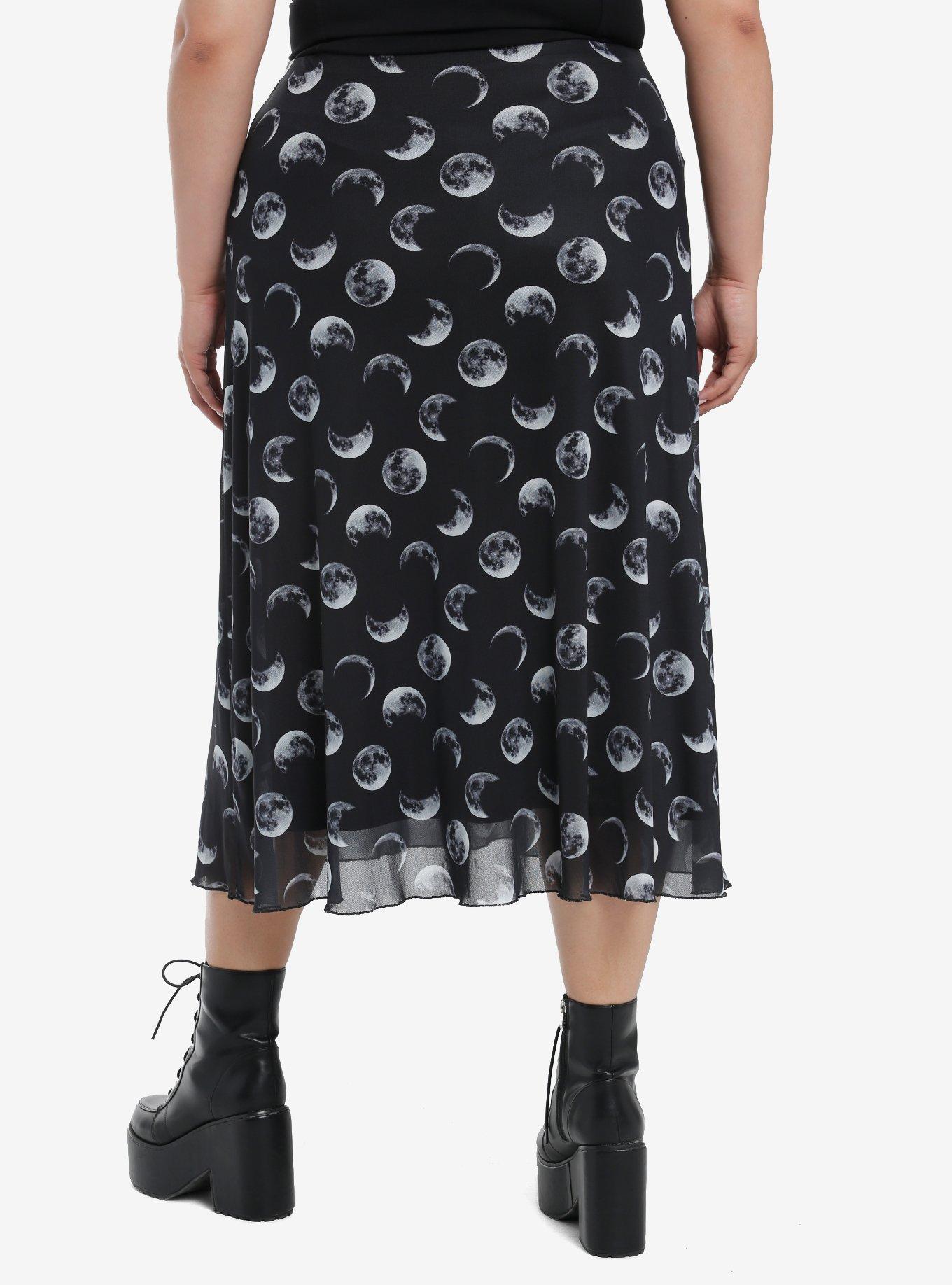 Cosmic Aura Moon Phase Mesh Midi Skirt Plus Size, GREY, alternate