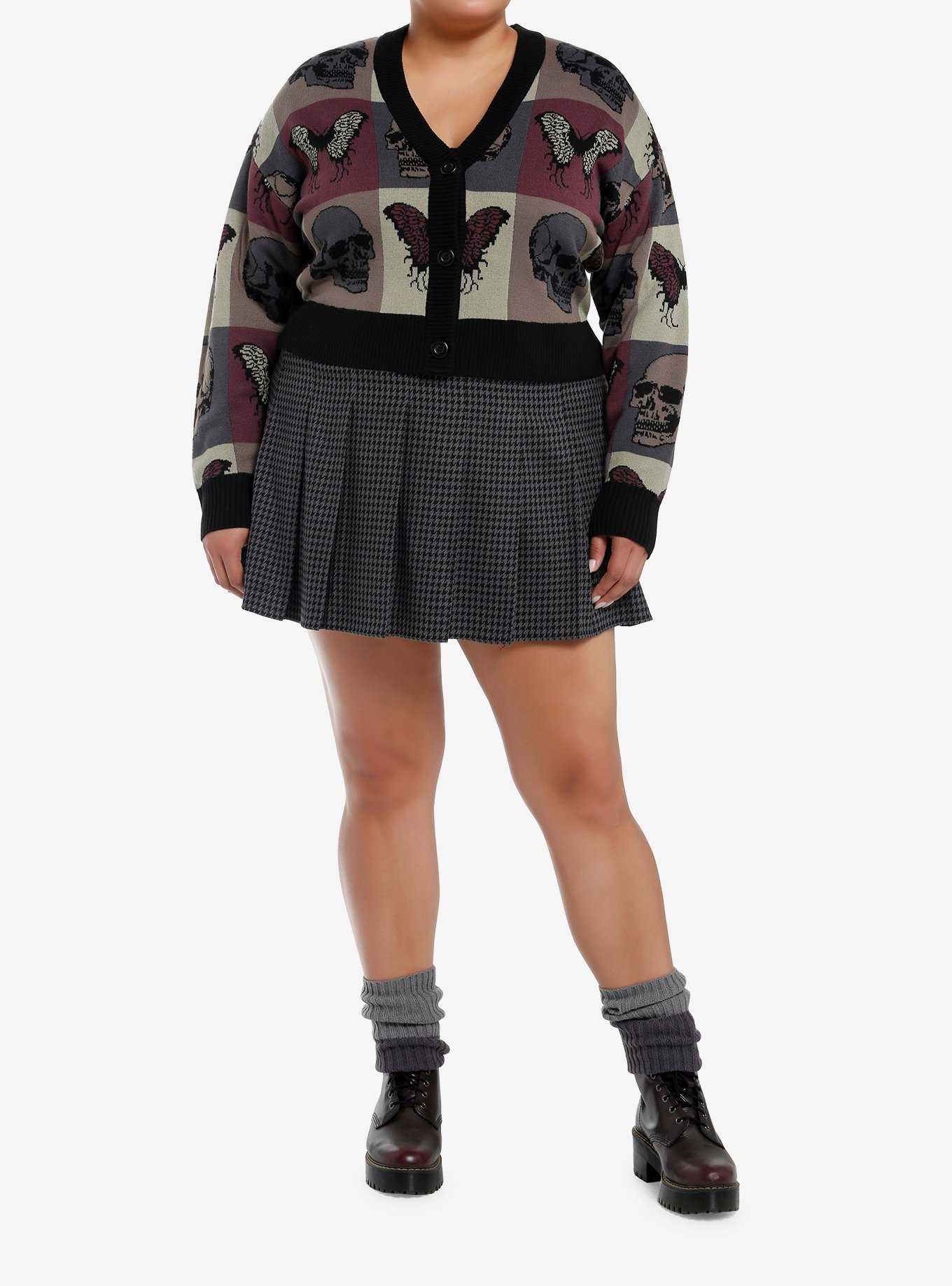 Social Collision Skull Butterfly Color-Block Girls Crop Cardigan Plus Size, , hi-res