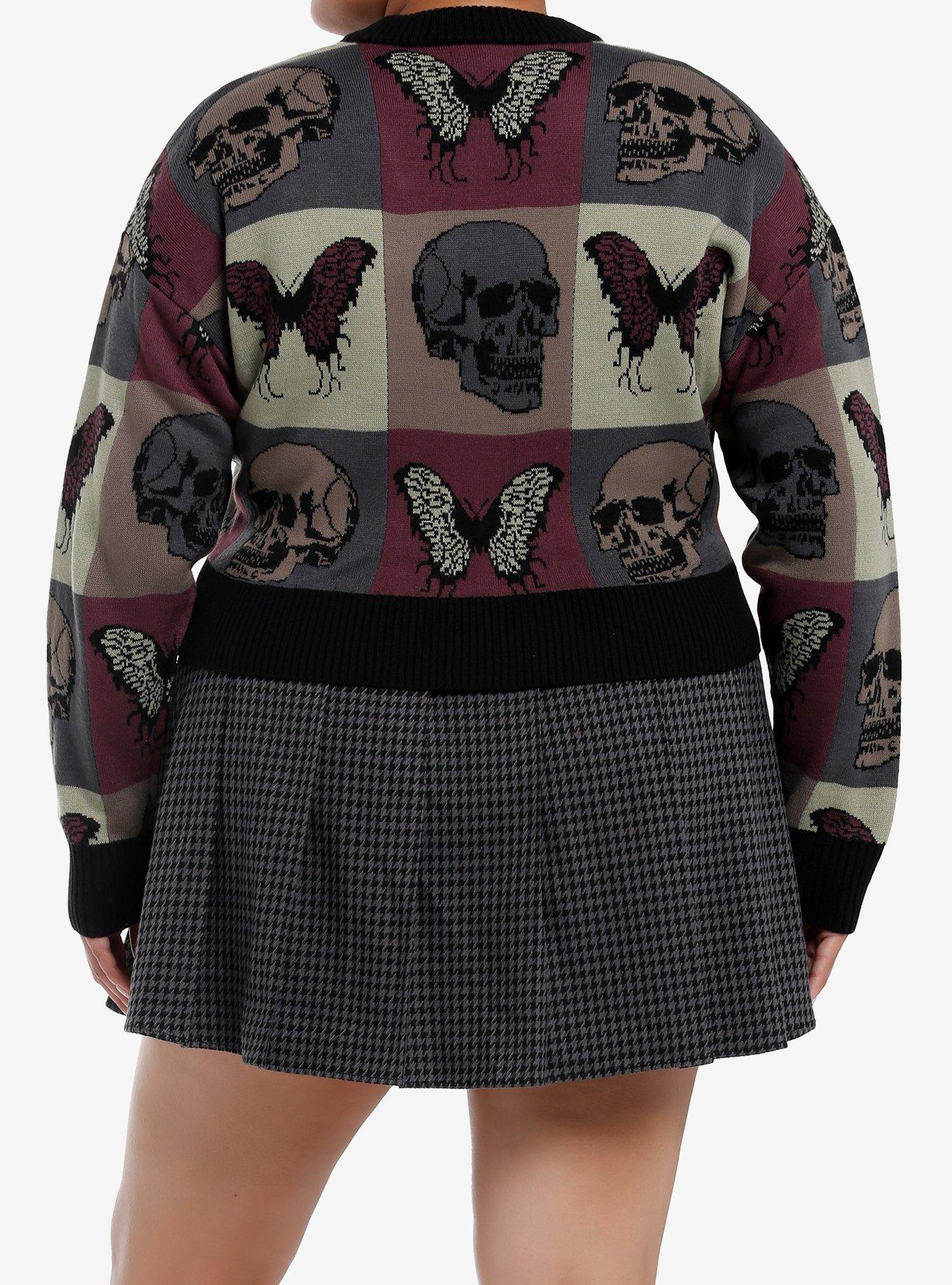 Social Collision Skull Butterfly Color-Block Girls Crop Cardigan Plus