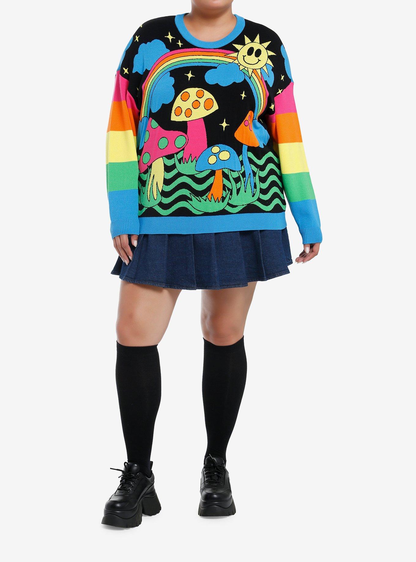 Social Collision Psychedelic Rainbow Knit Sweater Plus Size, RAINBOW, alternate