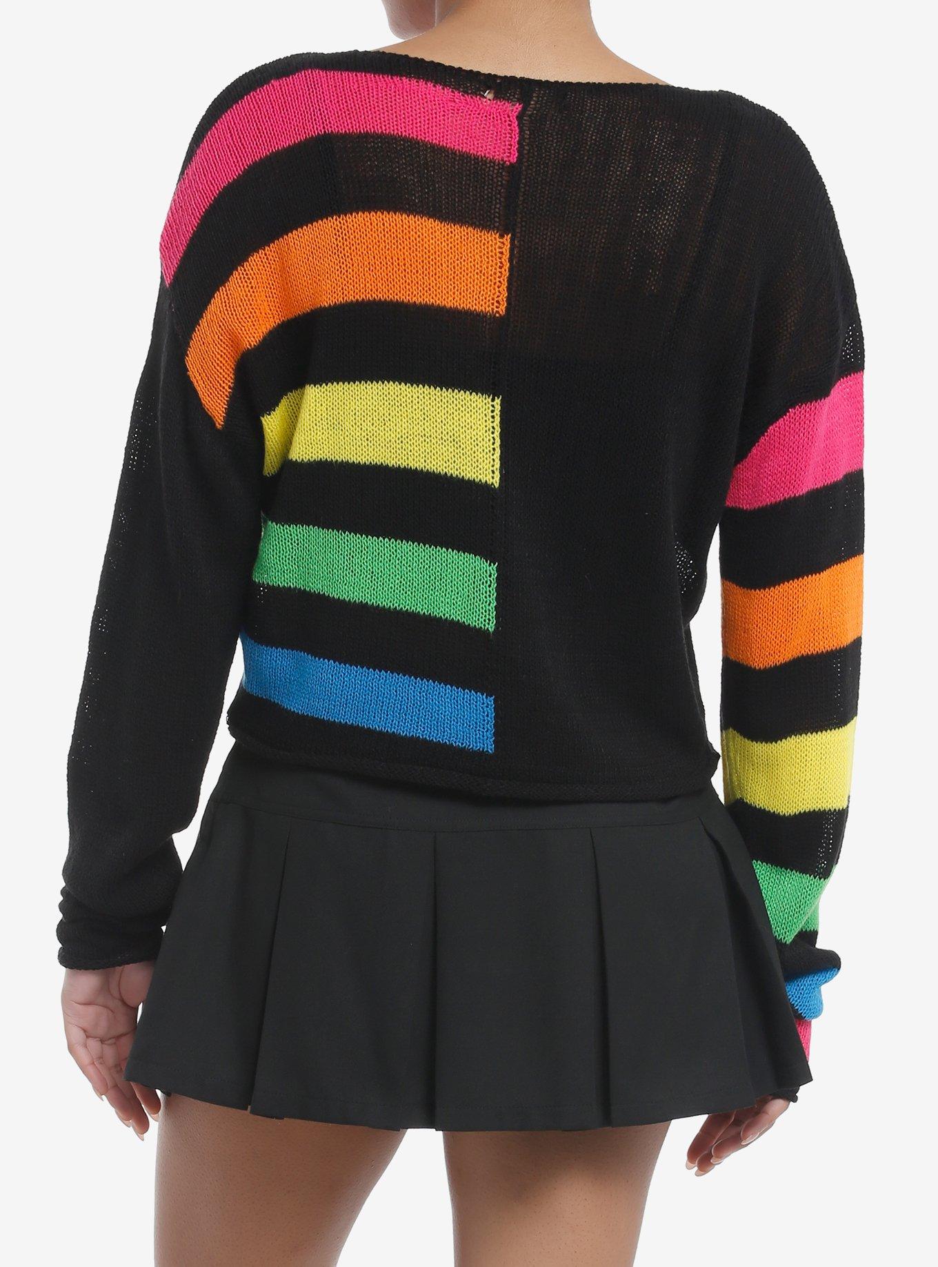 Social Collision Split Rainbow Boxy Knit Sweater, RAINBOW, alternate