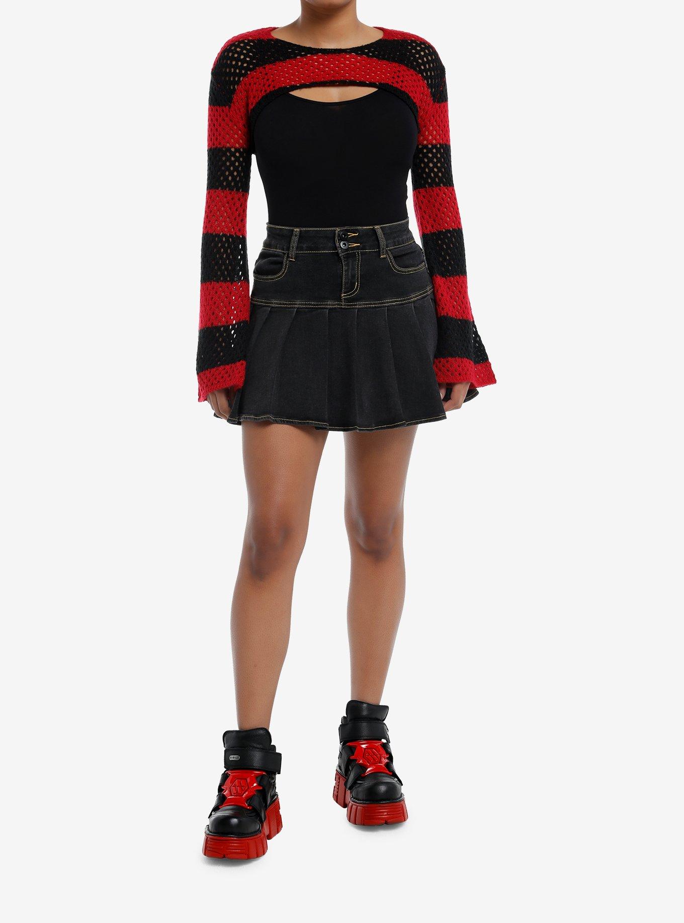 Social Collision Black & Red Stripe Bolero Girls Crop Shrug, , hi-res