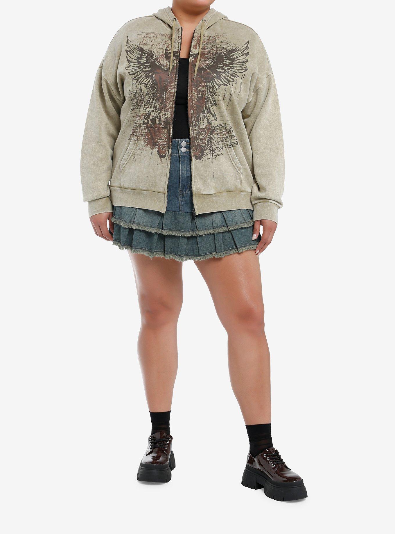 Social Collision Winged Skeleton Girls Hoodie Plus Size, , hi-res