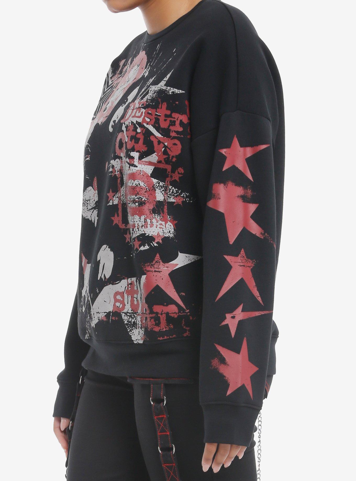 Social Collision Punk Star Girls Sweatshirt, RED, alternate