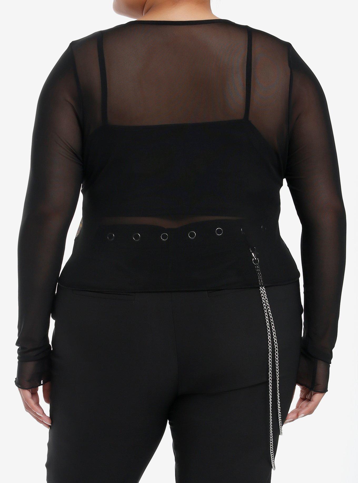 The Lady Of Shalott Mesh Girls Twofer Long-Sleeve Top Plus Size, BROWN, alternate