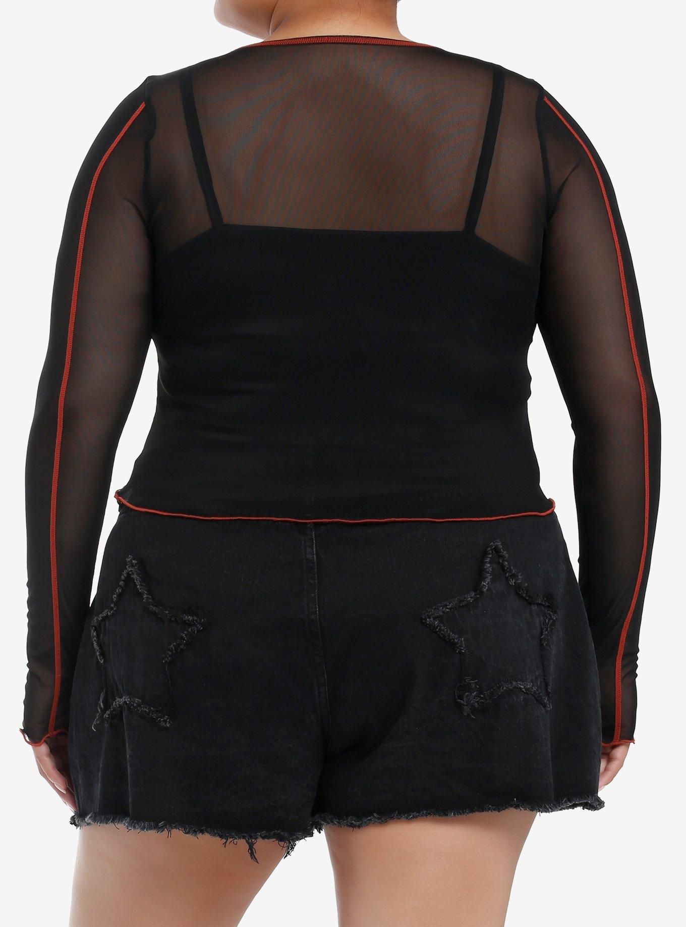 Social Collision Red Star Crop Girls Twofer Top Plus Size, RED, alternate