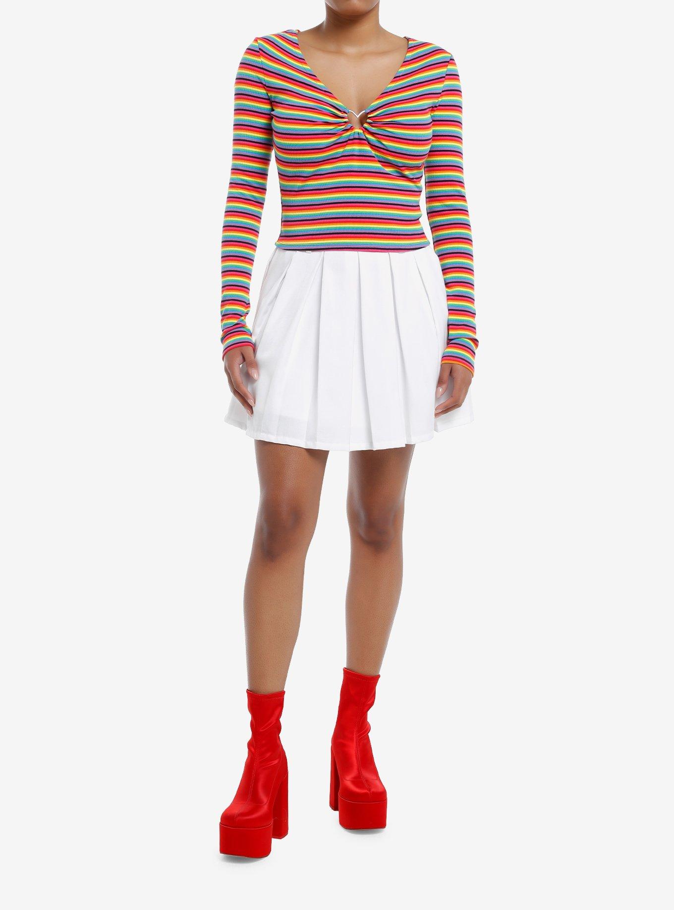 Social Collision Rainbow Heart Hardware Long-Sleeve Top, , hi-res