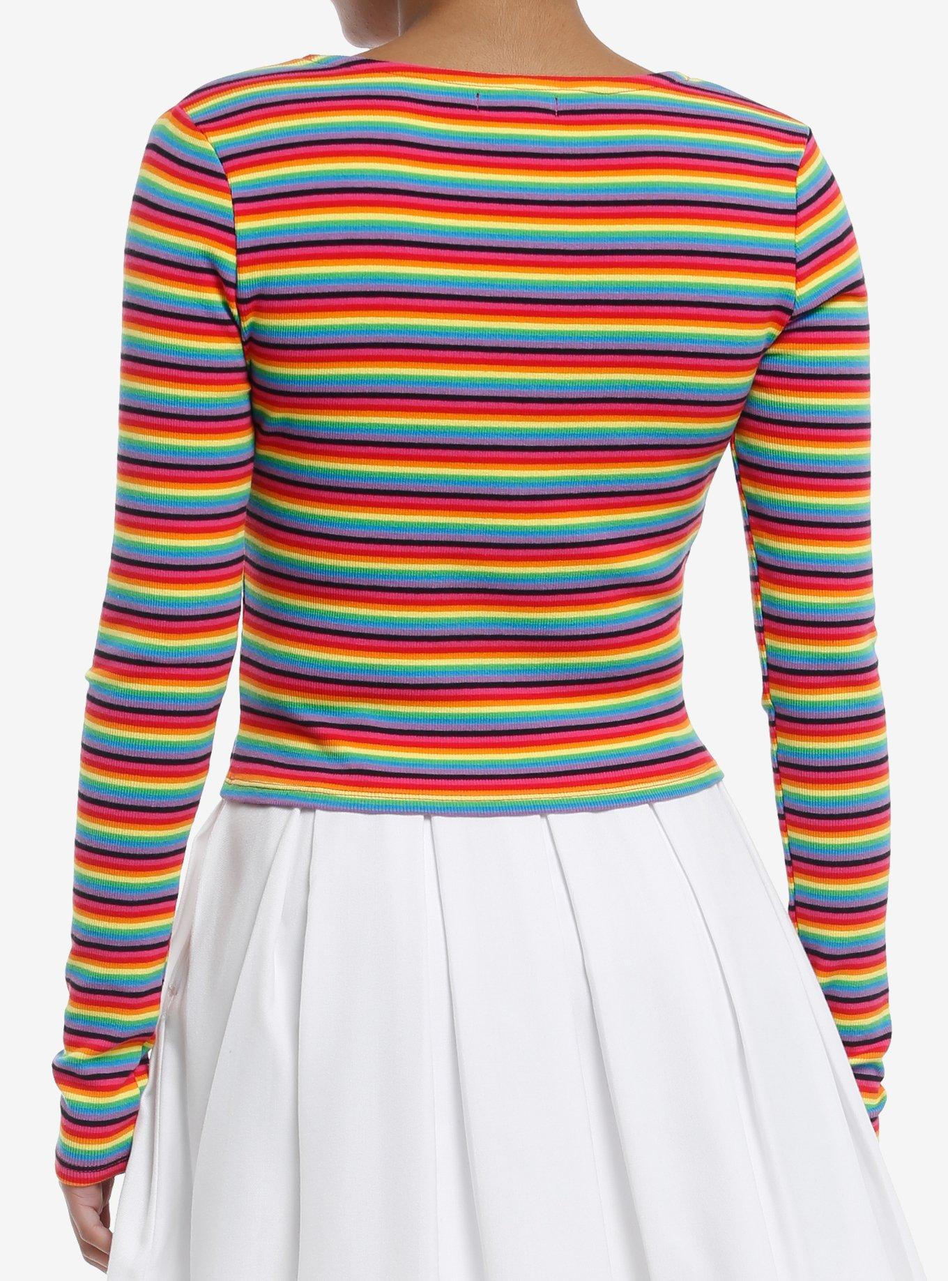 Social Collision Rainbow Heart Hardware Long-Sleeve Top, RAINBOW, alternate