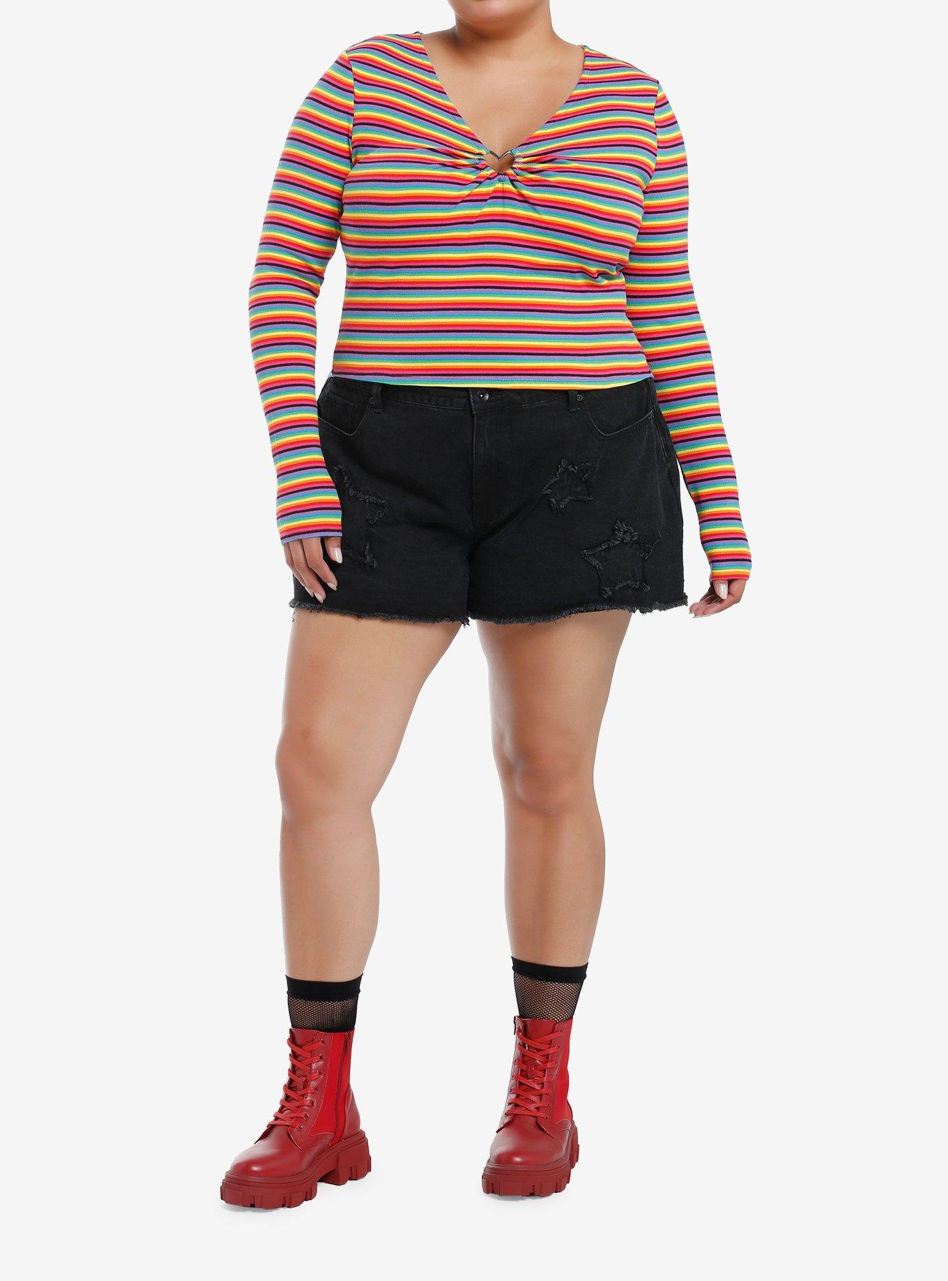Social Collision Rainbow Heart Hardware Long-Sleeve Top Plus Size, RAINBOW, alternate