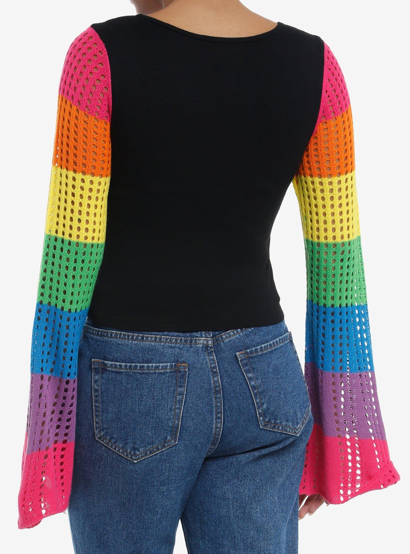 Social Collision Crochet Rainbow Mushroom Long-Sleeve Top, RAINBOW, alternate