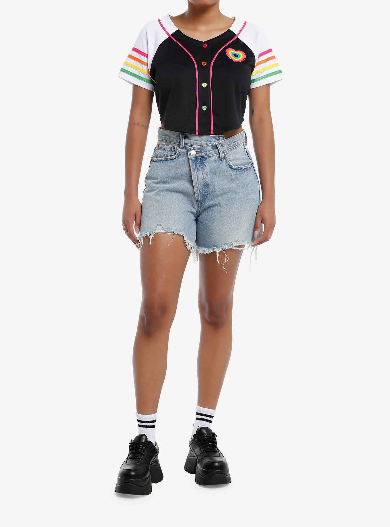 Social Collision Heart Rainbow Jersey Crop Top, , hi-res