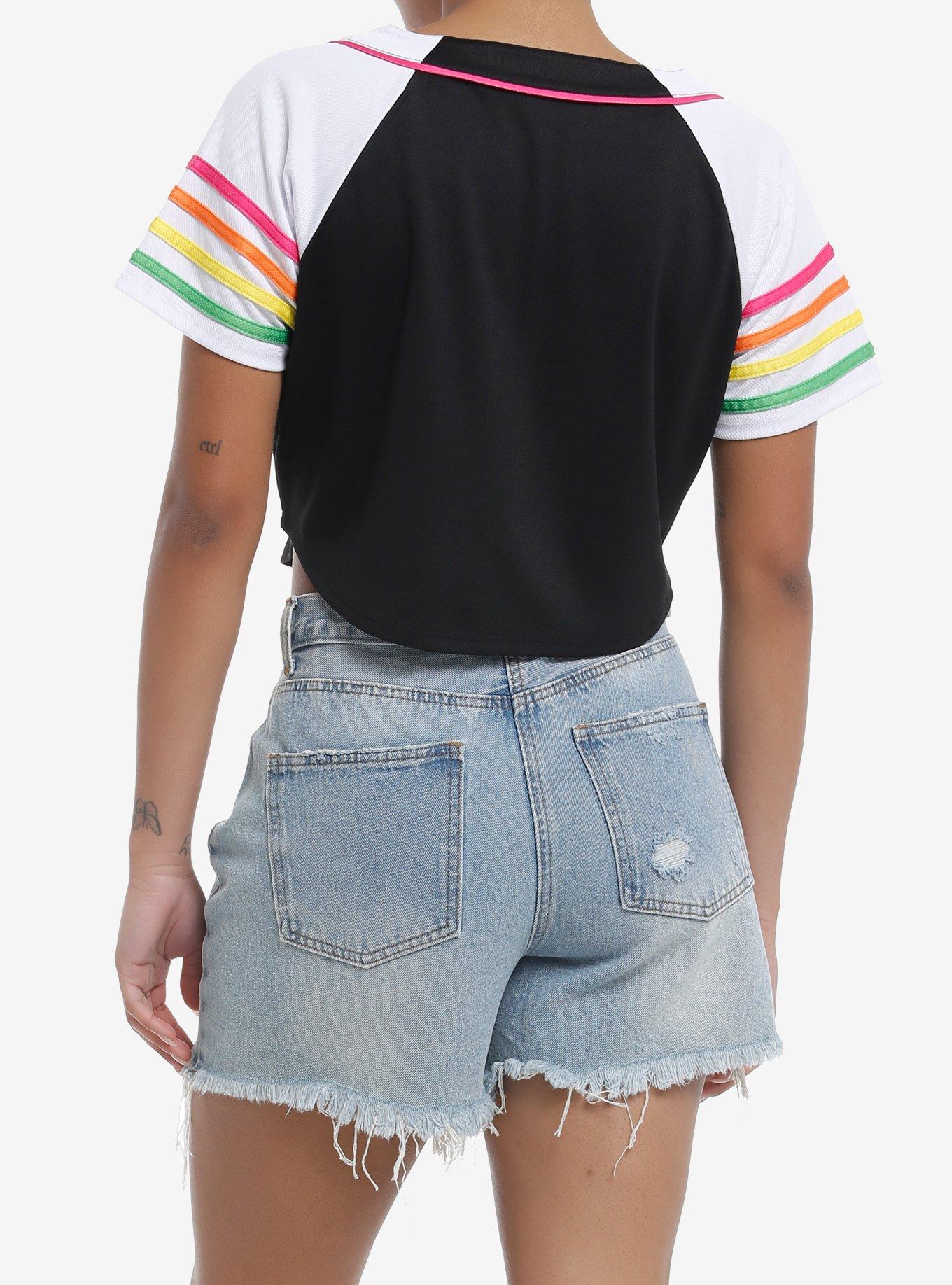 Social Collision Heart Rainbow Jersey Crop Top, MULTI, alternate