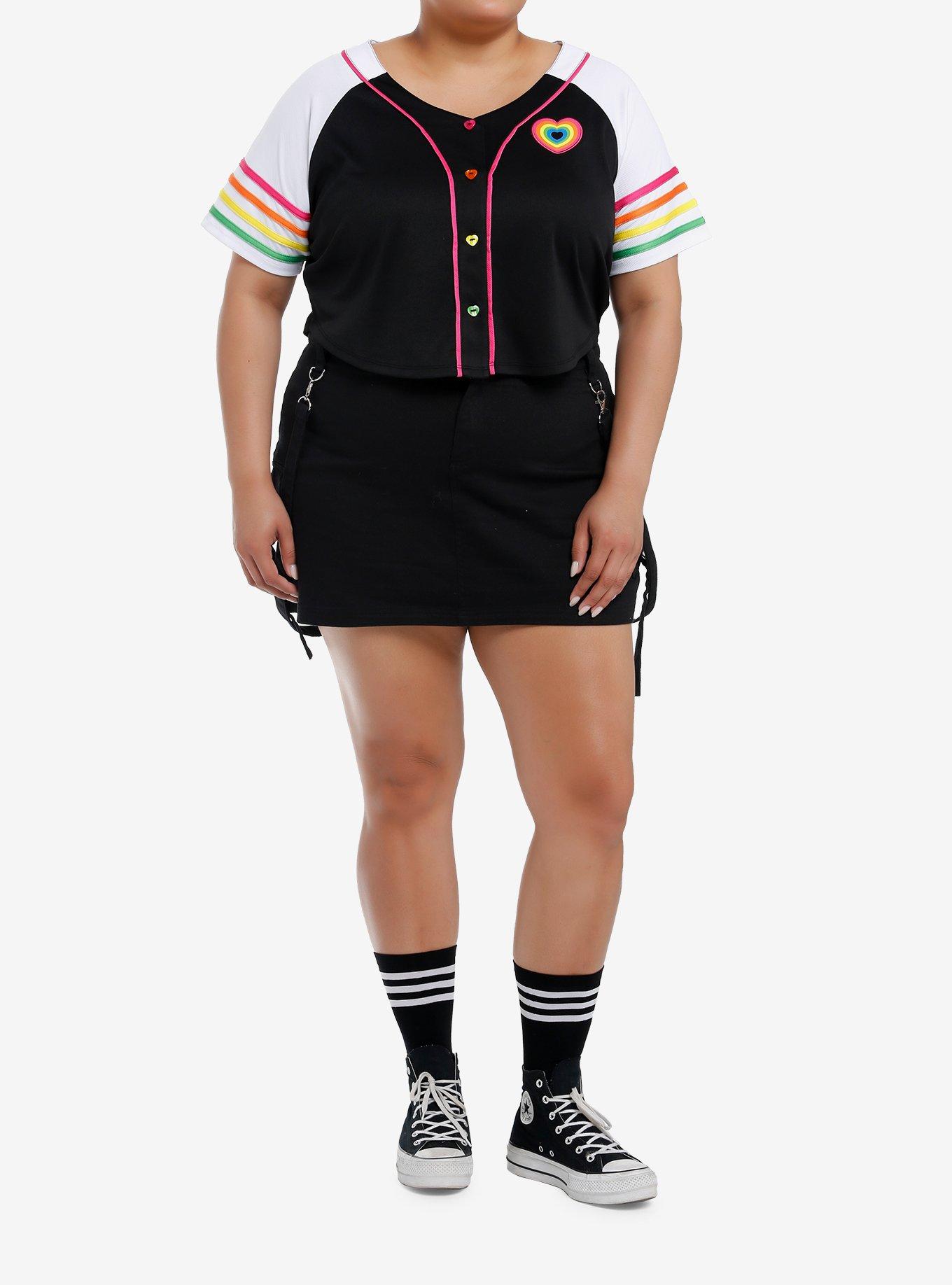 Social Collision Heart Rainbow Jersey Crop Top Plus Size, MULTI, alternate