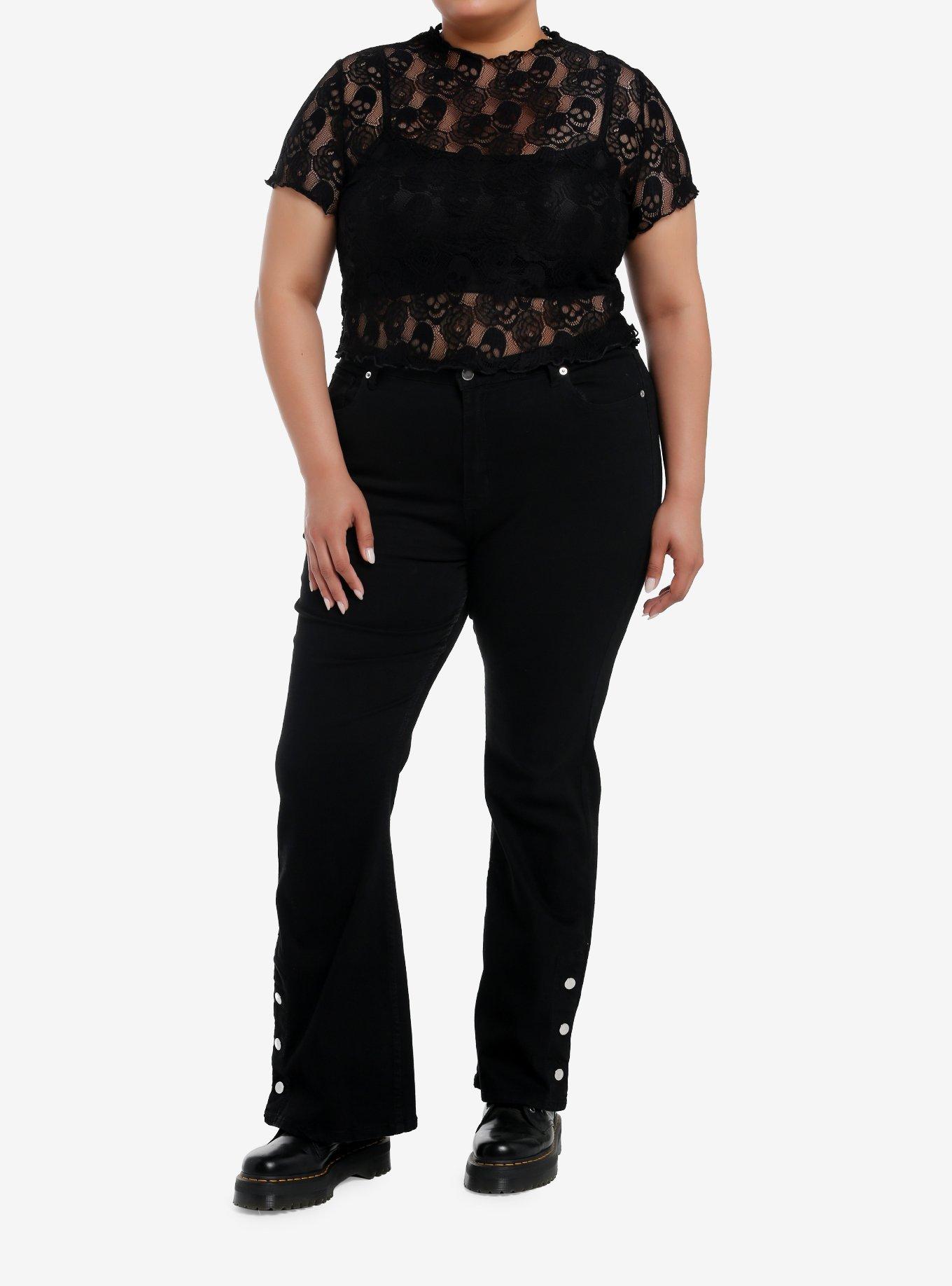 Daisy Street Black Skull Lace Girls Twofer Top Plus Size, BLACK, alternate