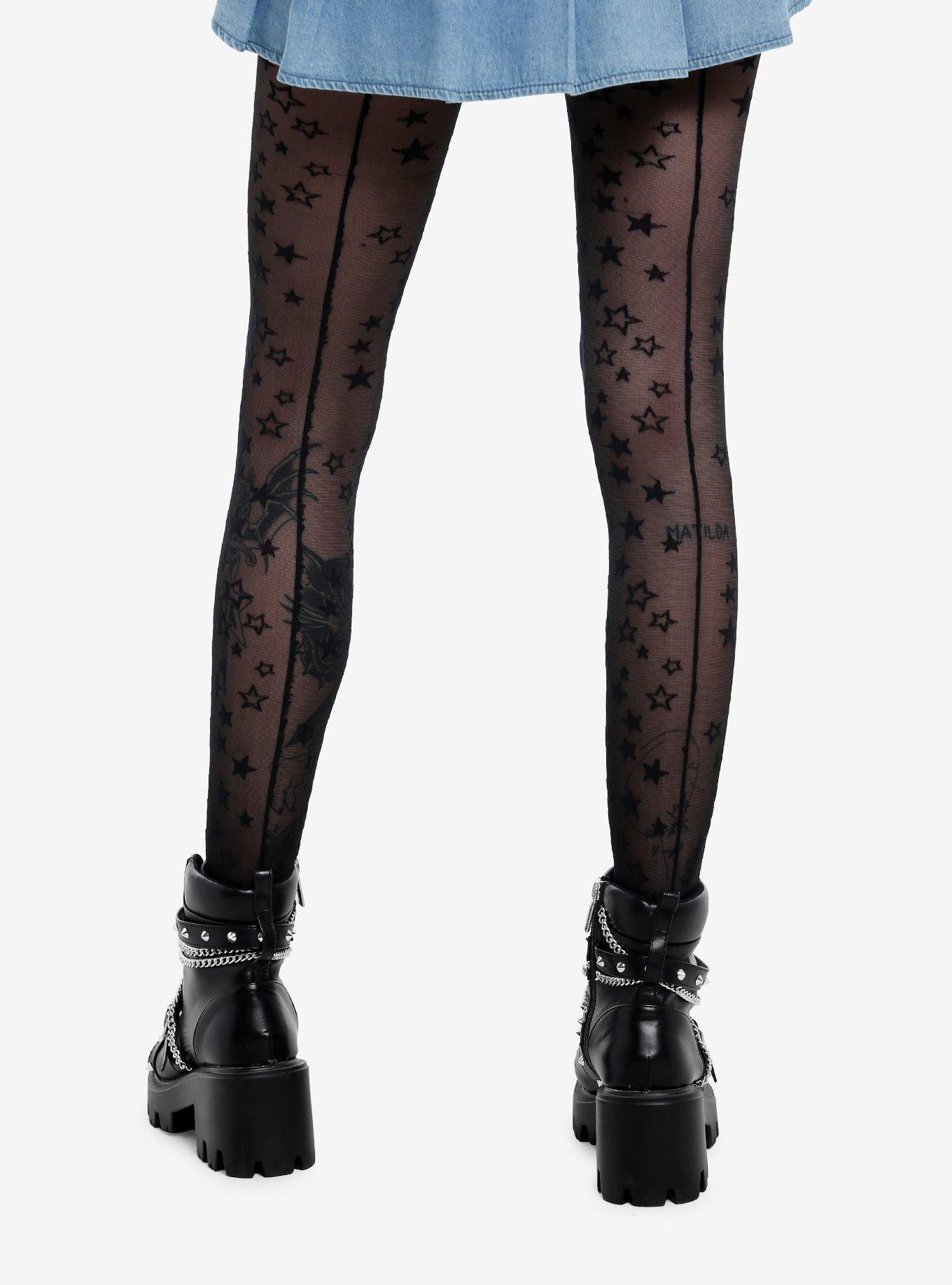 Black Star Back Seam Tights, , hi-res