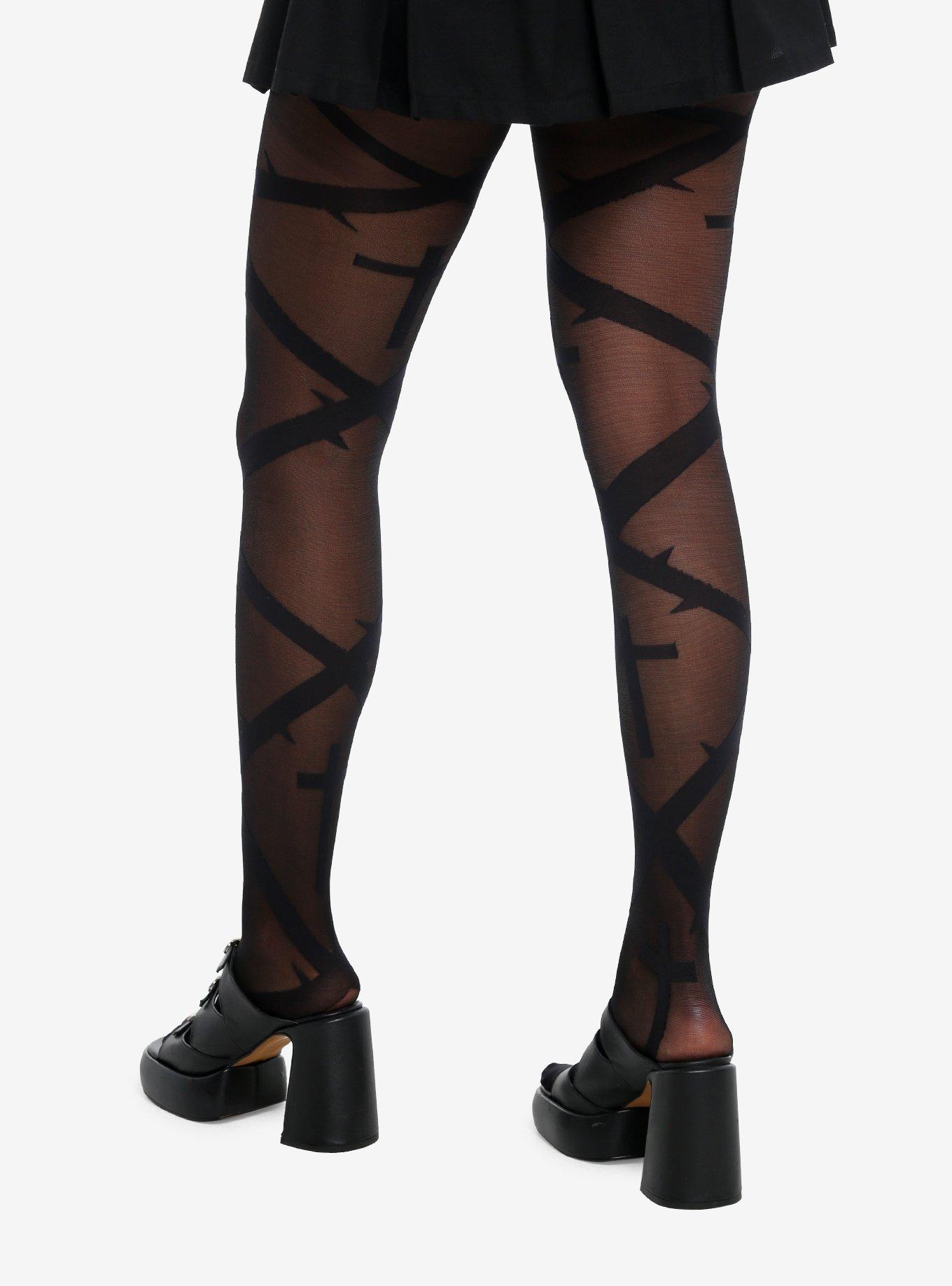 Black Cross Wrap Tights, , alternate