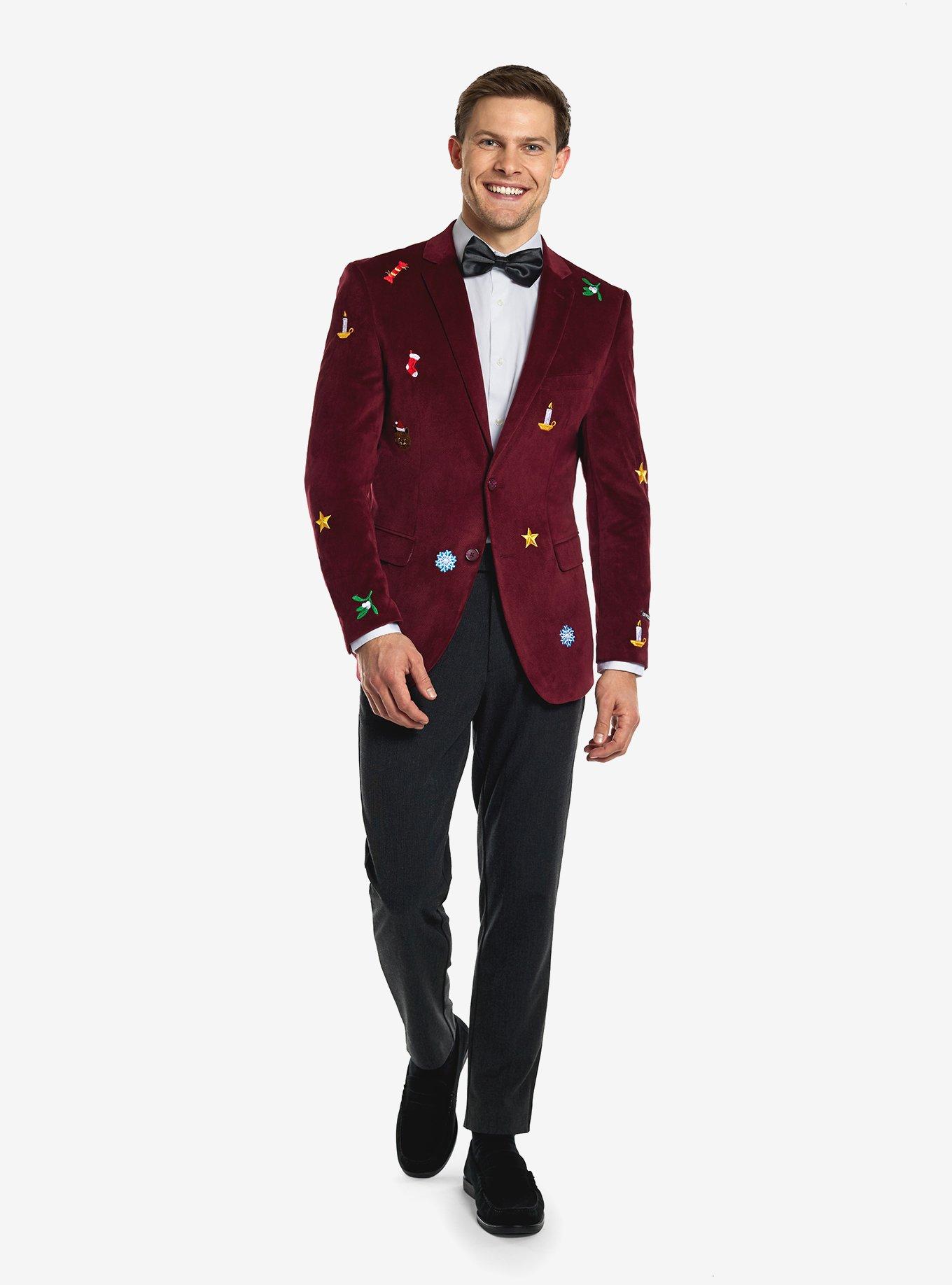 Christmas Icons Deep Burgundy Blazer, RED, alternate