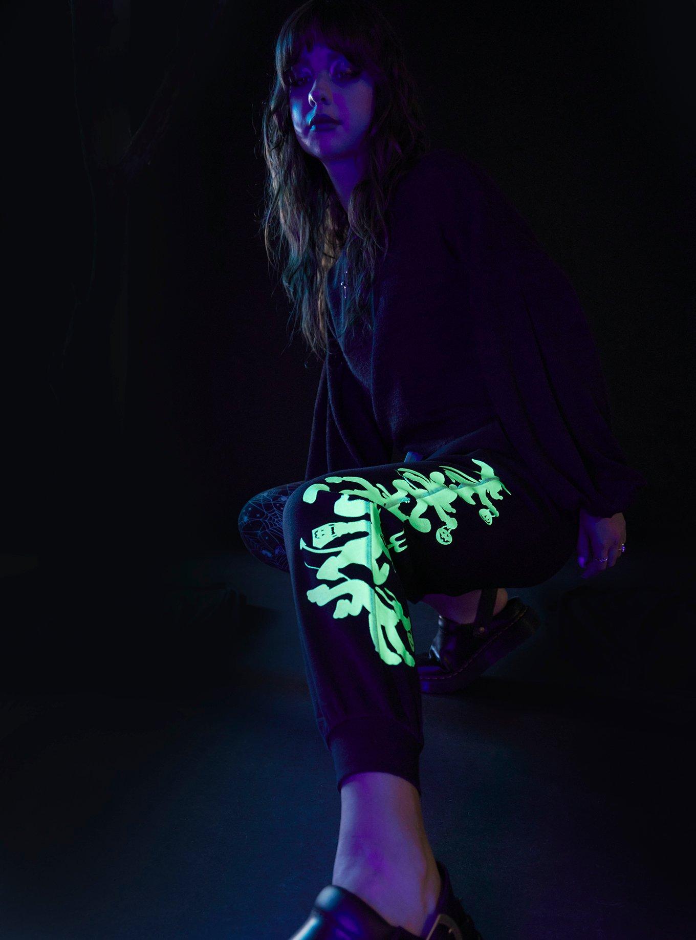 Her Universe Disney Halloween Split Glow-In-The-Dark Girls Jogger Sweatpants, BLACK, alternate