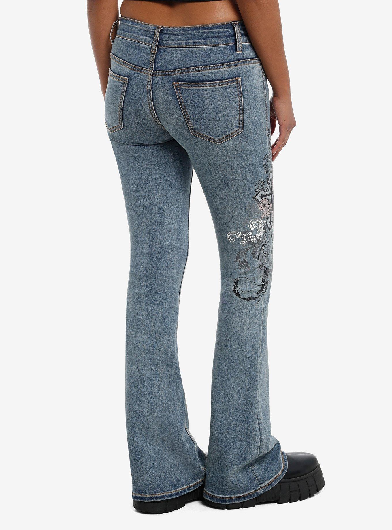 Gothic Cross Y2K Low-Rise Jeans, INDIGO, alternate