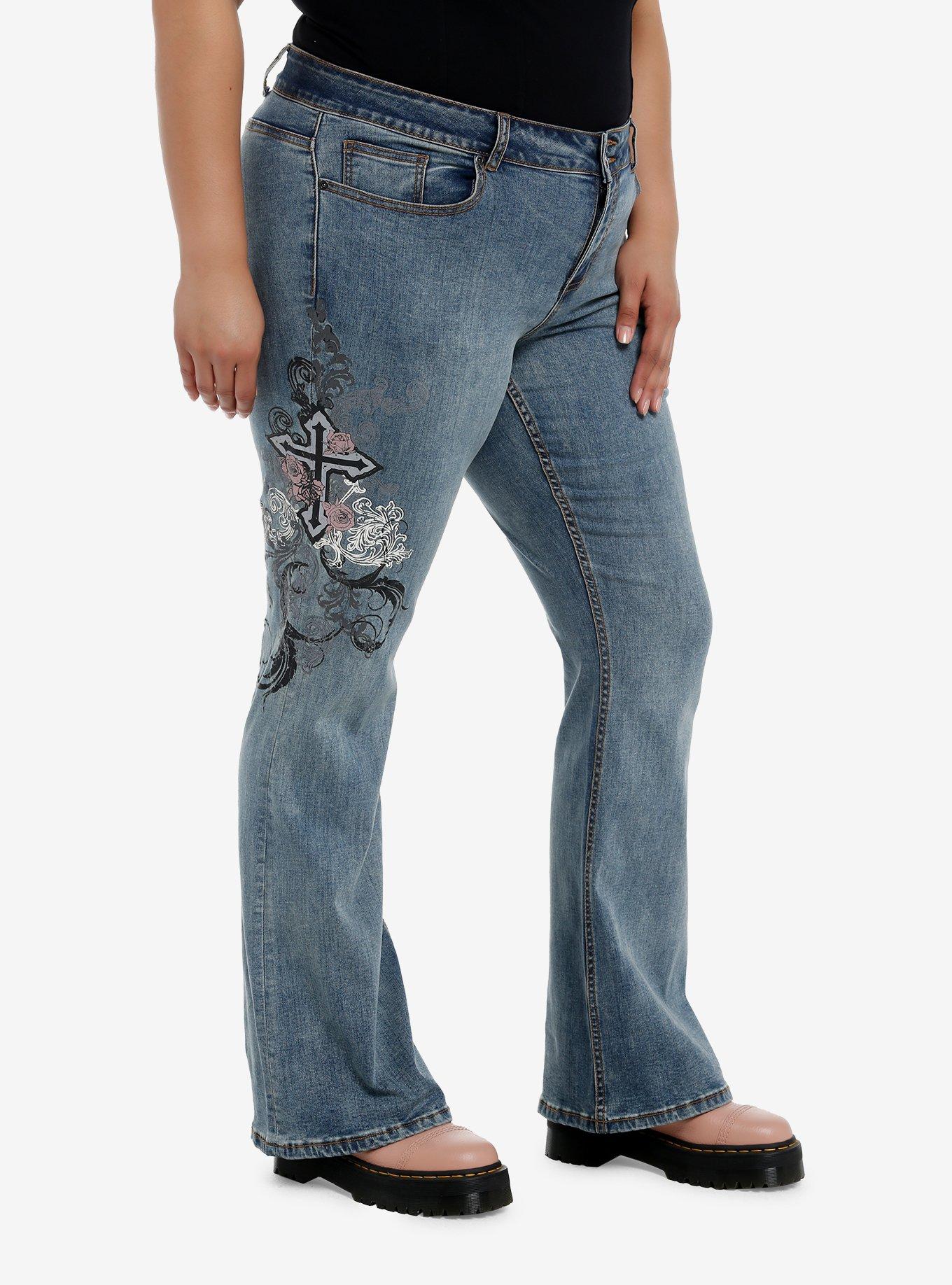 Gothic Cross Y2K Low-Rise Jeans Plus Size, INDIGO, alternate