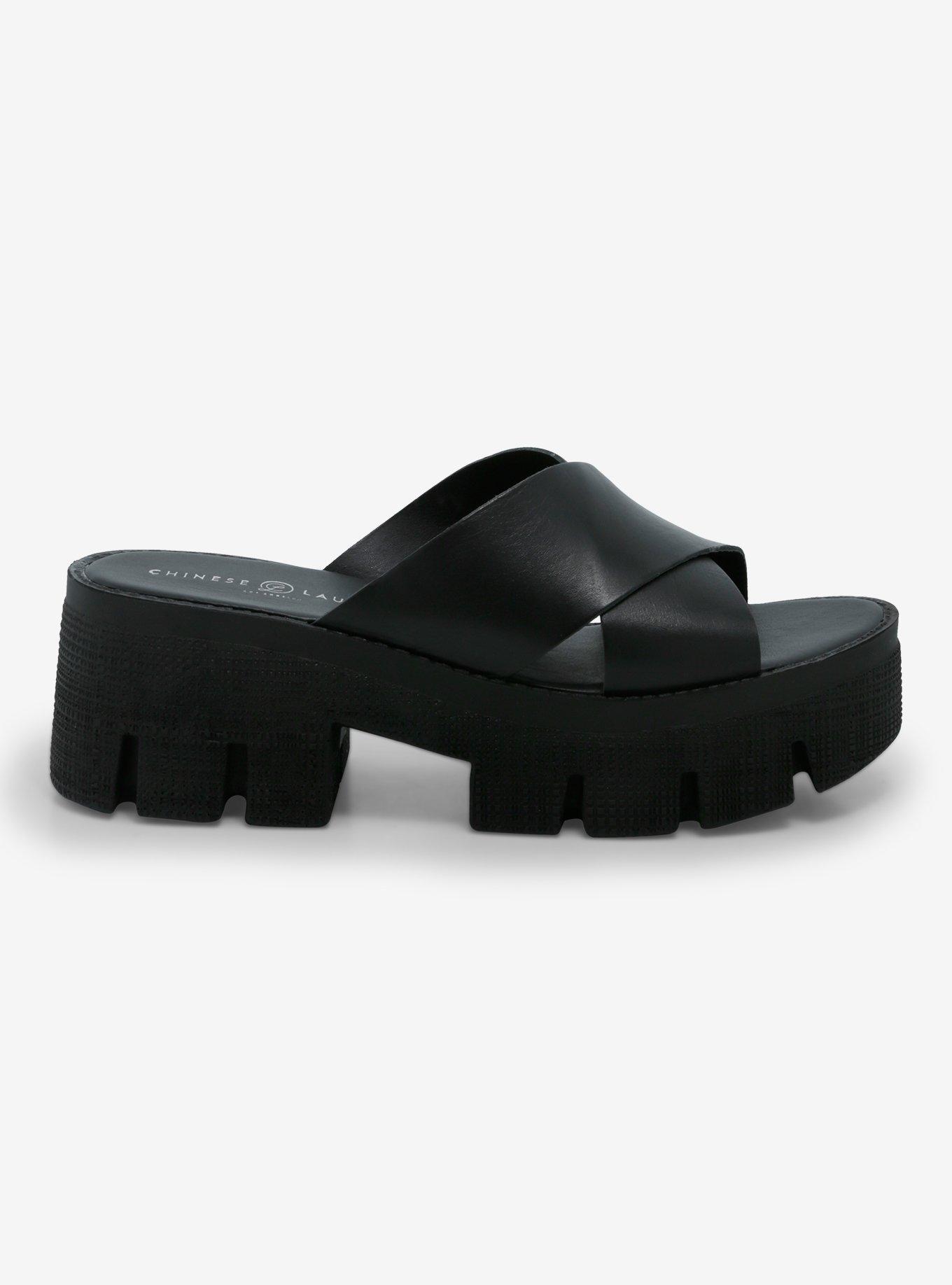 Chinese Laundry Black Crisscross Platform Sandals, BLACK, alternate