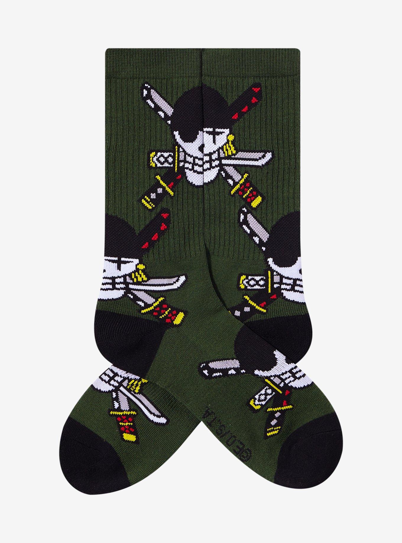 One Piece Roronoa Zoro Allover Print Crew Socks — BoxLunch Exclusive, , alternate