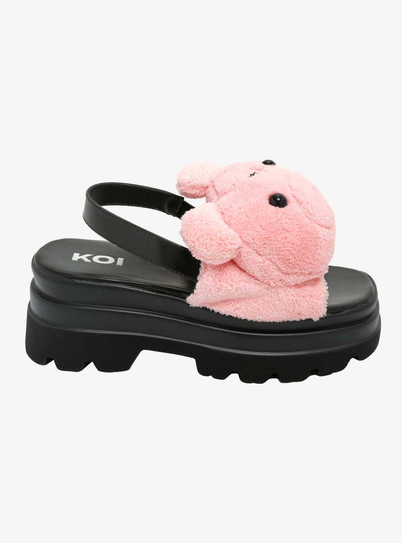 Koi Pink Bear Fuzzy Chunky Sandals, , hi-res