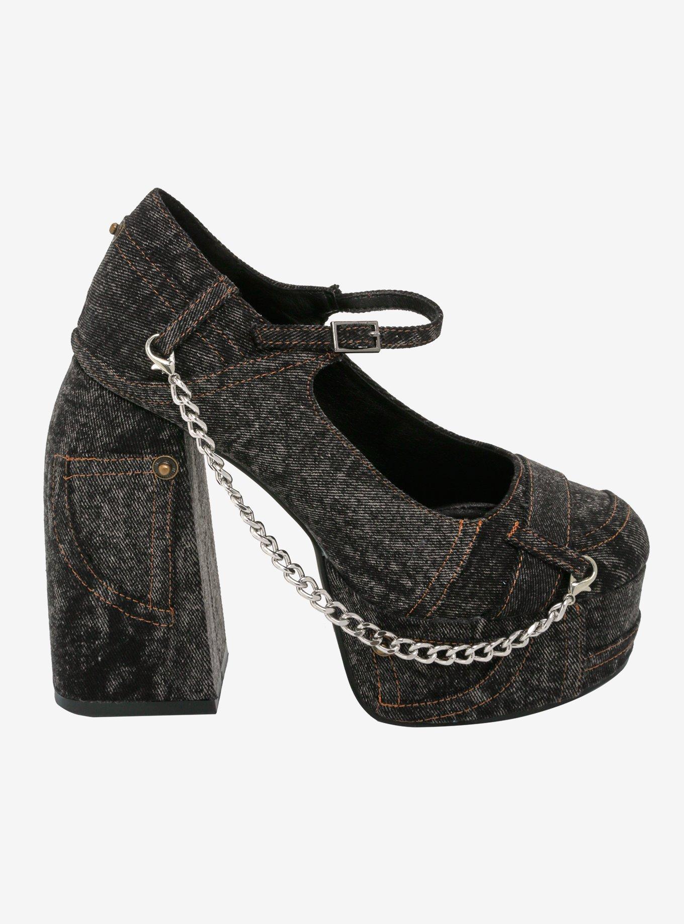 Koi Faded Black Denim Platform Heels, BLACK, alternate