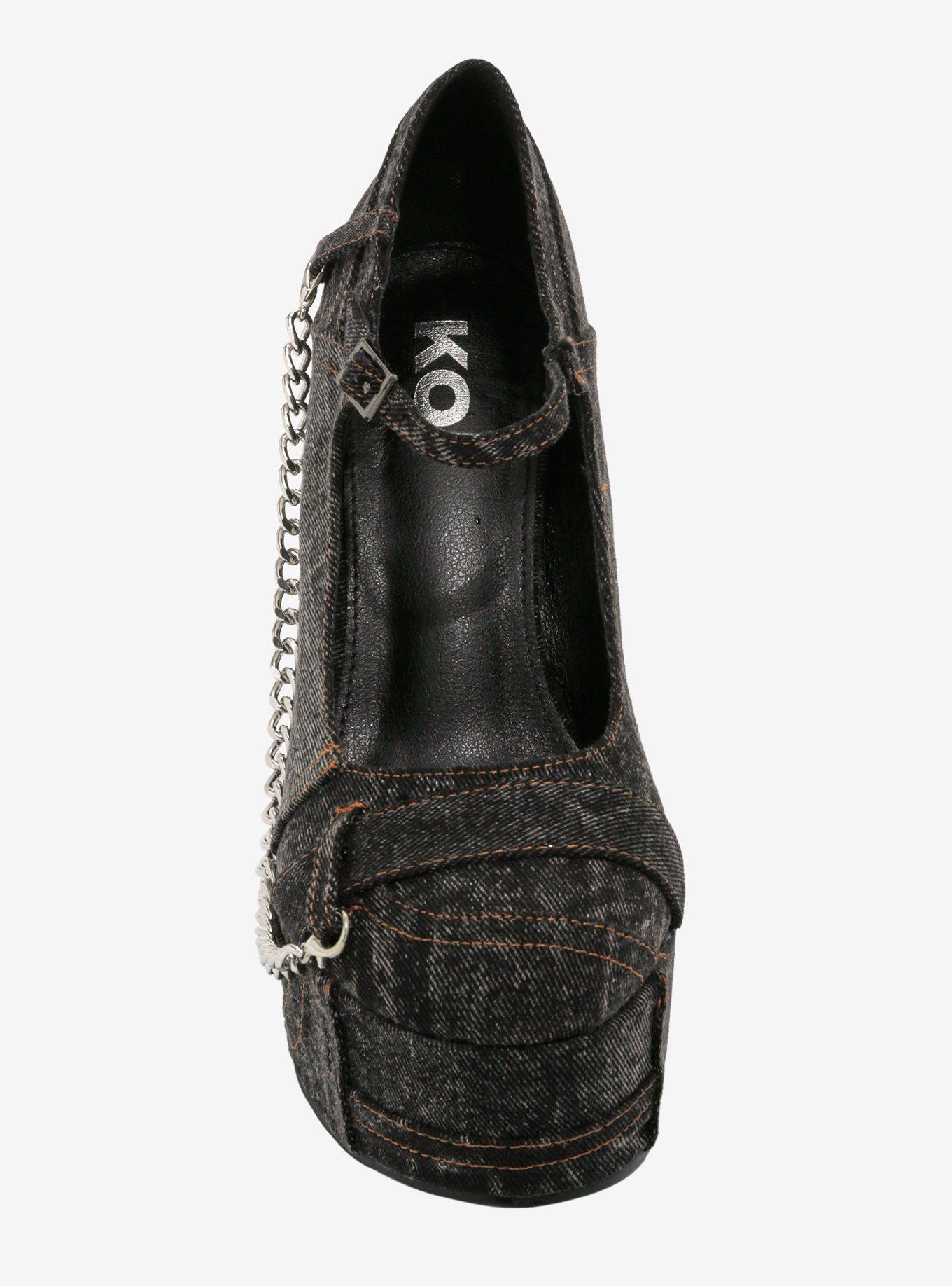 Koi Faded Black Denim Platform Heels, BLACK, alternate
