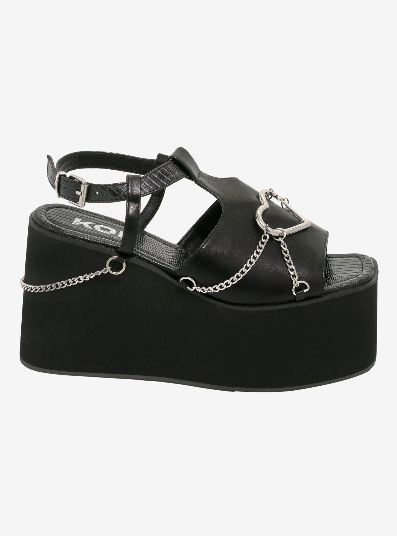 Koi Heart Hardware Chain Wedge Sandal, BLACK, alternate