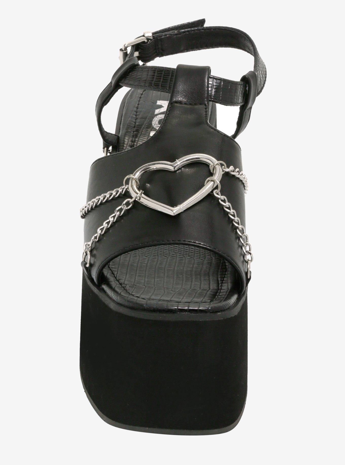 Koi Heart Hardware Chain Wedge Sandal, BLACK, alternate