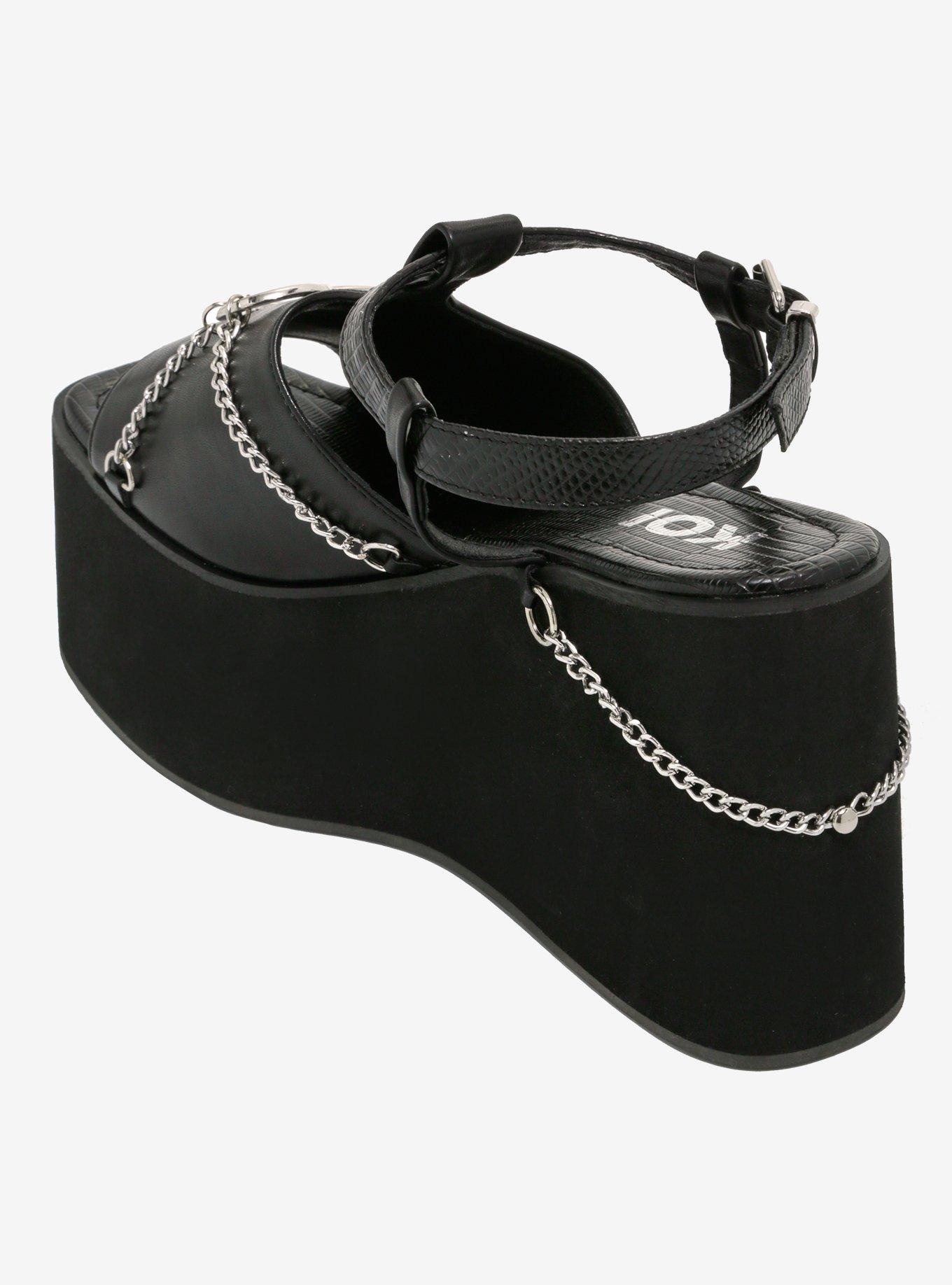 Koi Heart Hardware Chain Wedge Sandal, BLACK, alternate