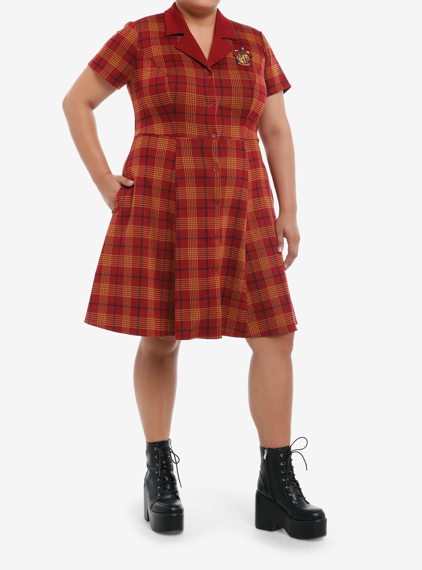 Her Universe Harry Potter Gryffindor House Plaid Dress Plus Size, PLAID - RED, alternate