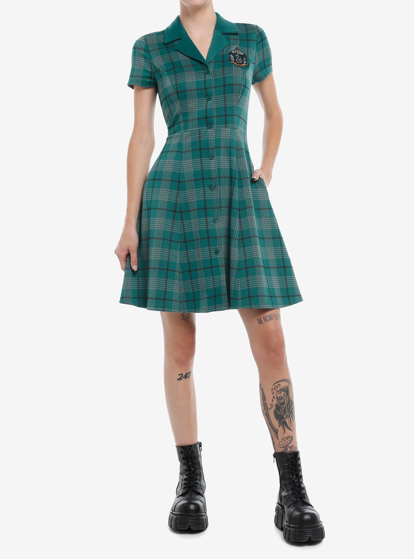 Her Universe Harry Potter Slytherin House Plaid Dress, PLAID - GREEN, alternate