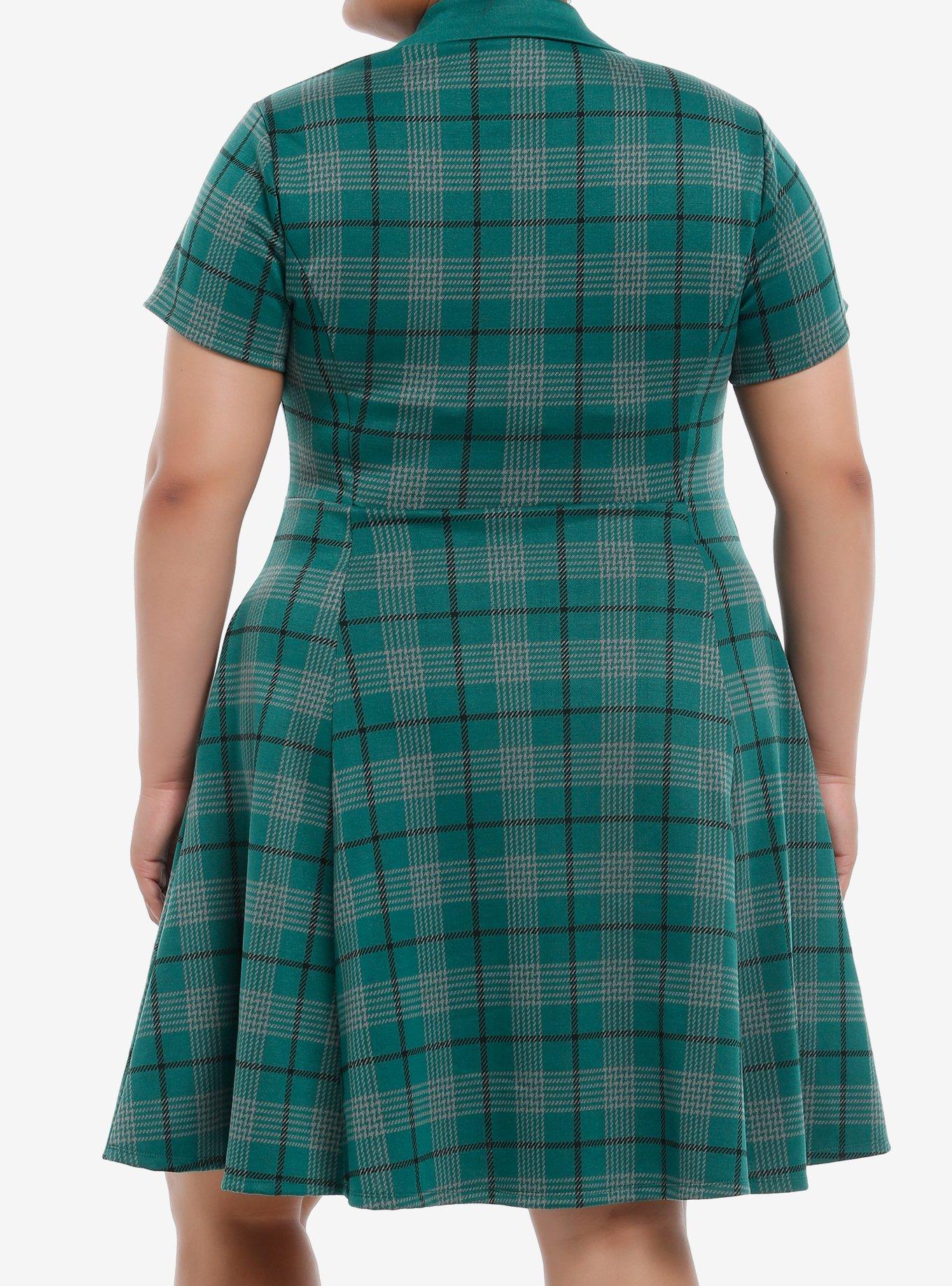 Her Universe Harry Potter Slytherin House Plaid Dress Plus Size, PLAID - GREEN, alternate