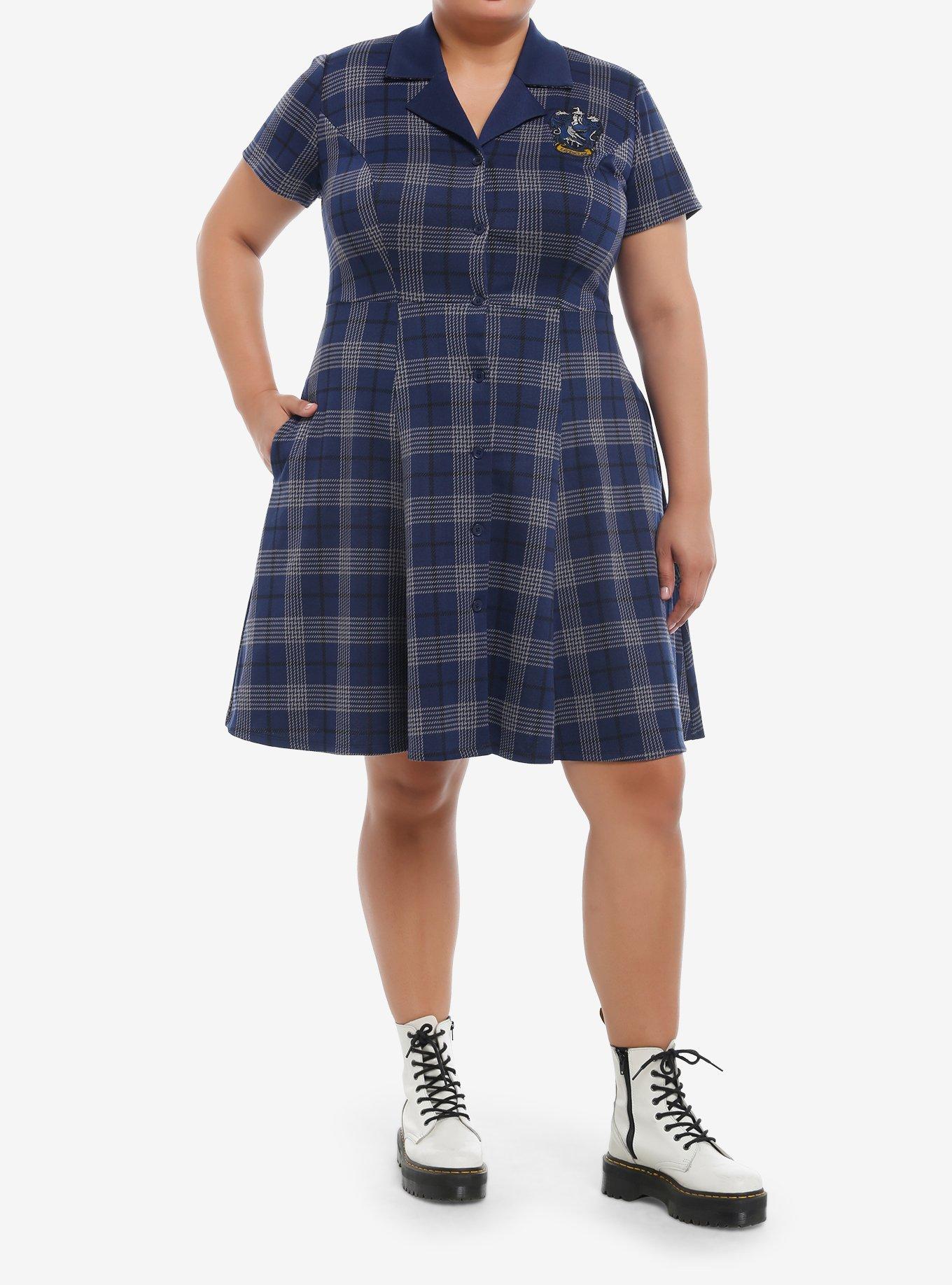 Her Universe Harry Potter Ravenclaw House Plaid Dress Plus Size, PLAID - BLUE, alternate