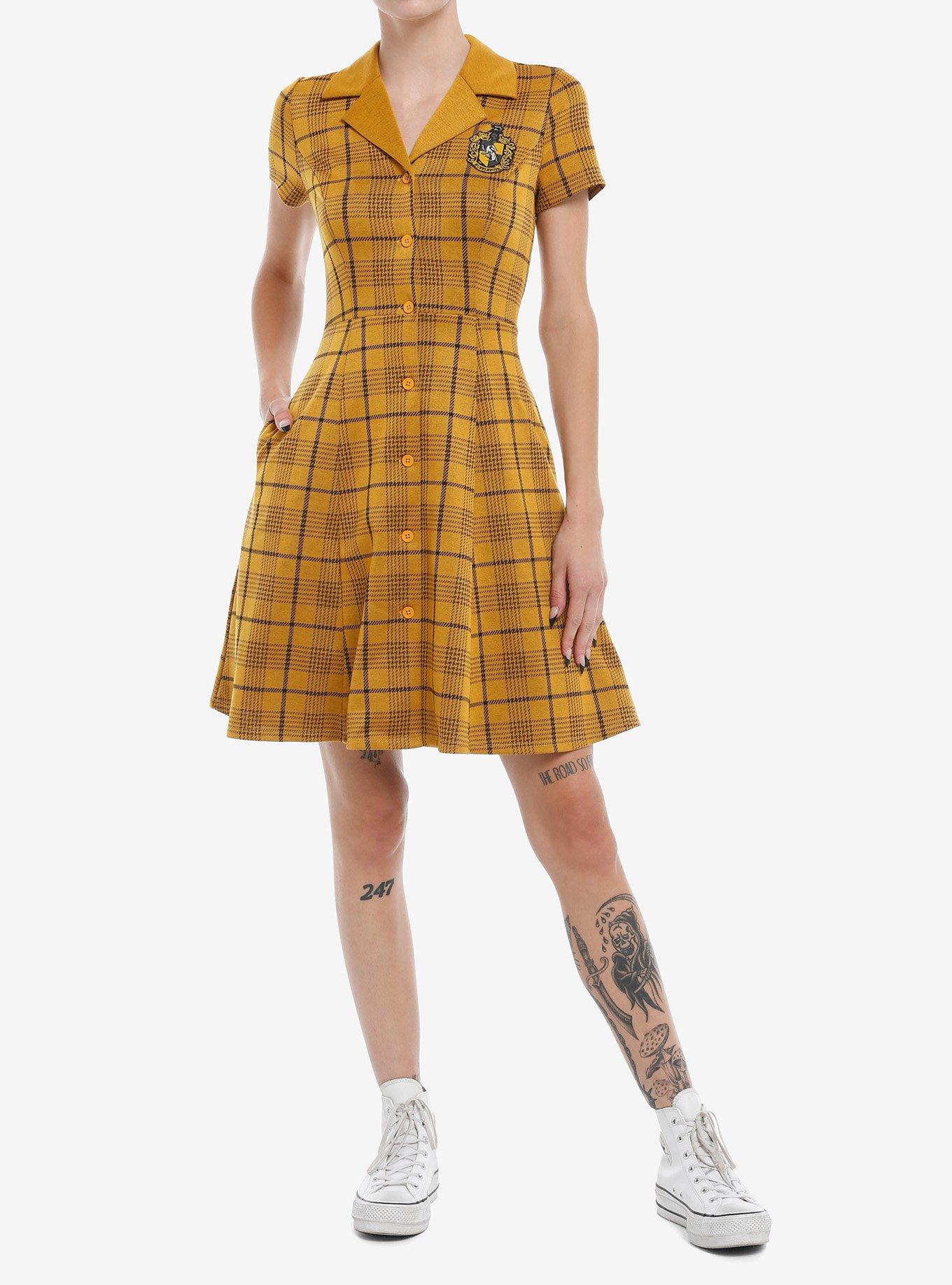 Her Universe Harry Potter Hufflepuff House Plaid Dress, PLAID - YELLOW, alternate