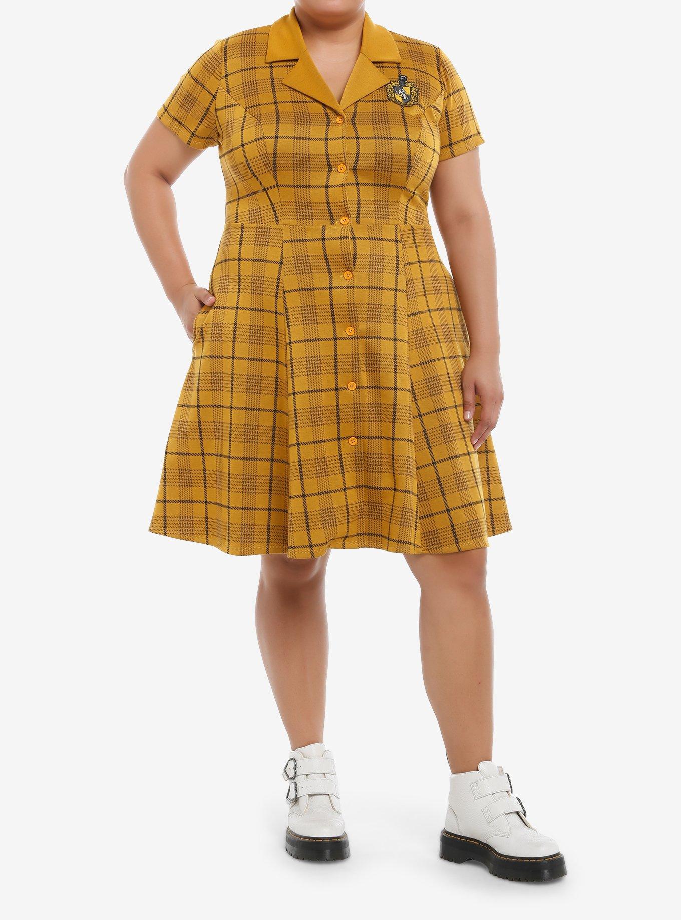 Her Universe Harry Potter Hufflepuff House Plaid Dress Plus Size, PLAID - YELLOW, alternate