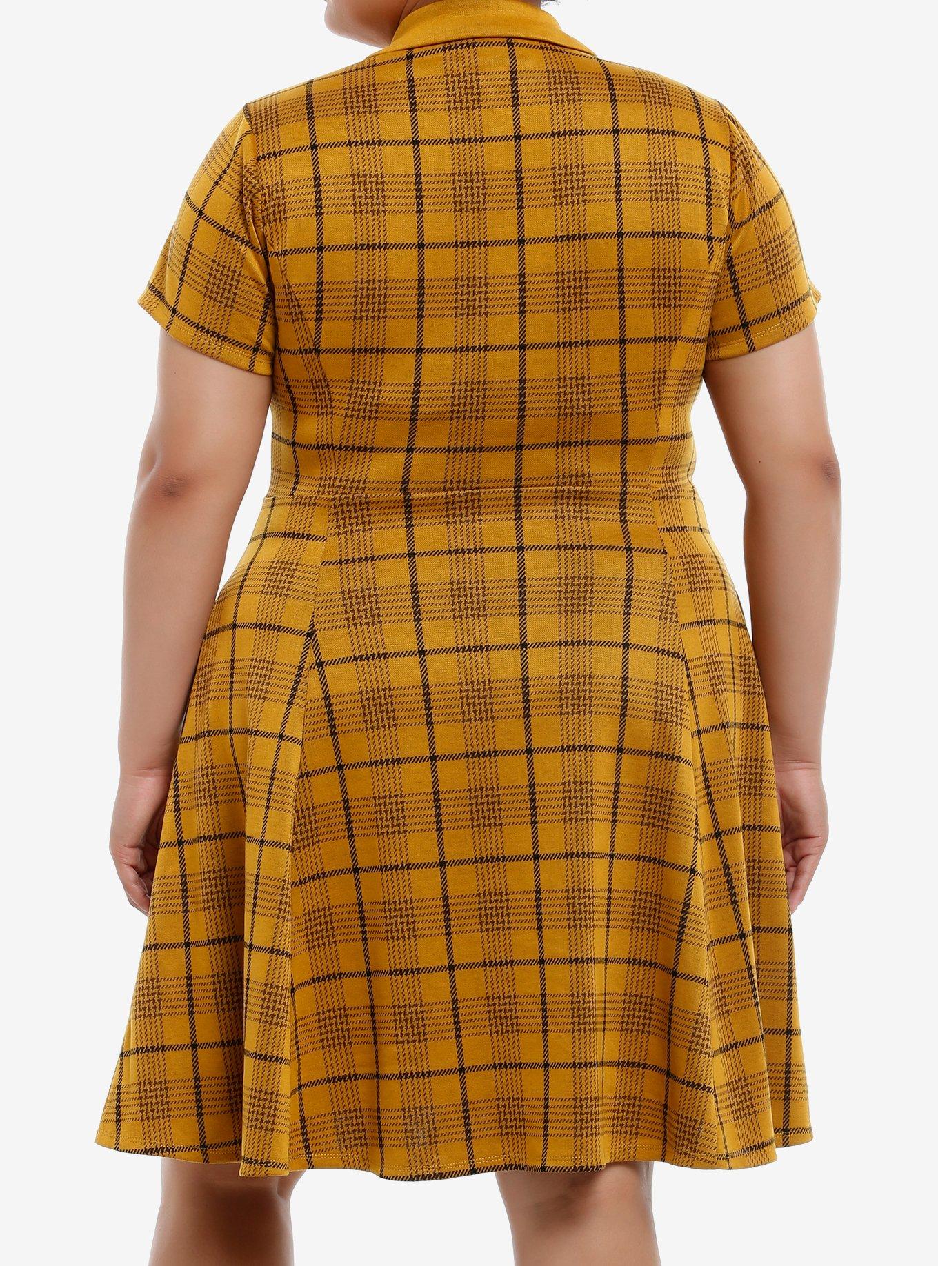 Her Universe Harry Potter Hufflepuff House Plaid Dress Plus Size, PLAID - YELLOW, alternate