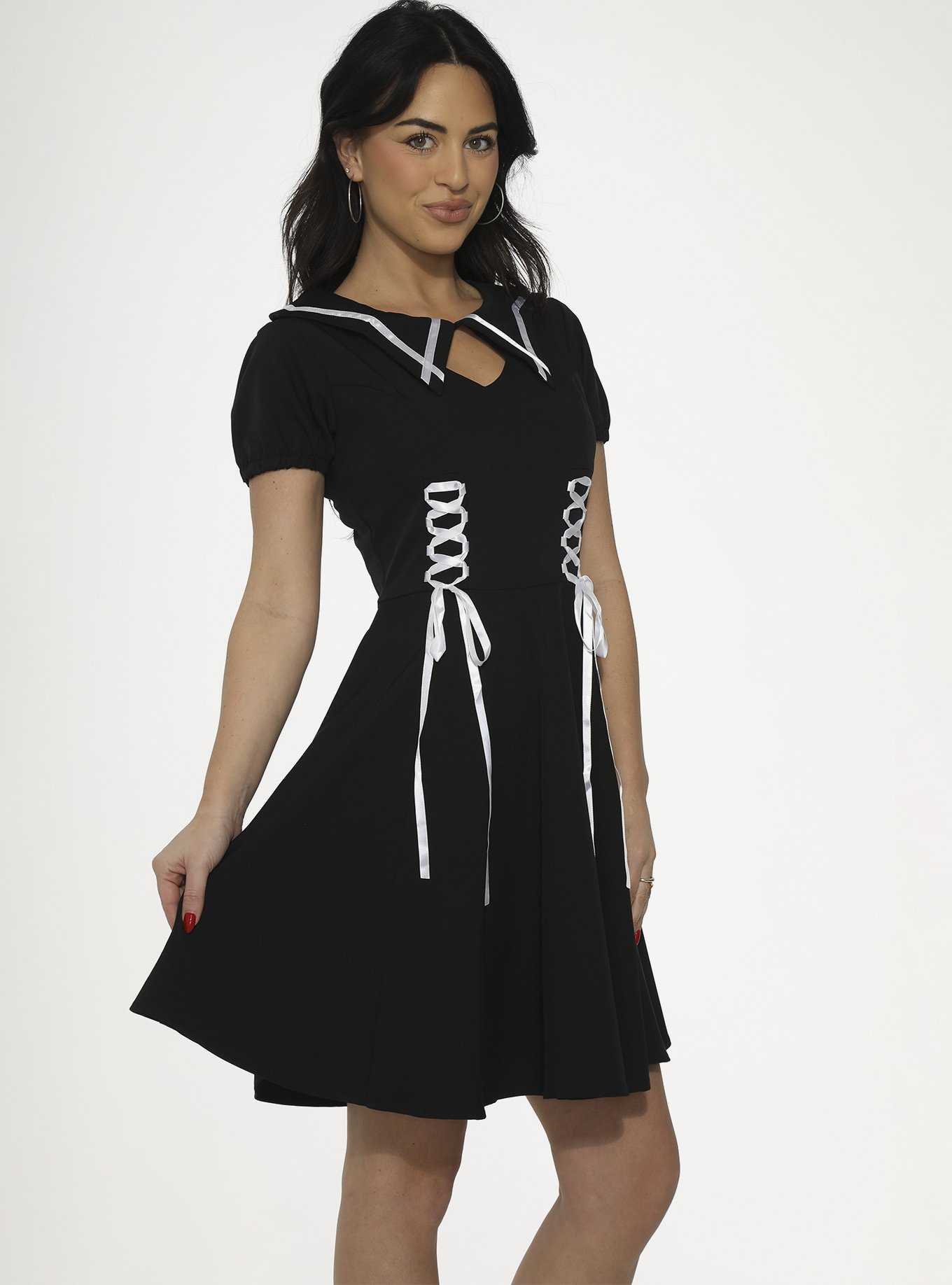 Black White Trim Dress, , hi-res