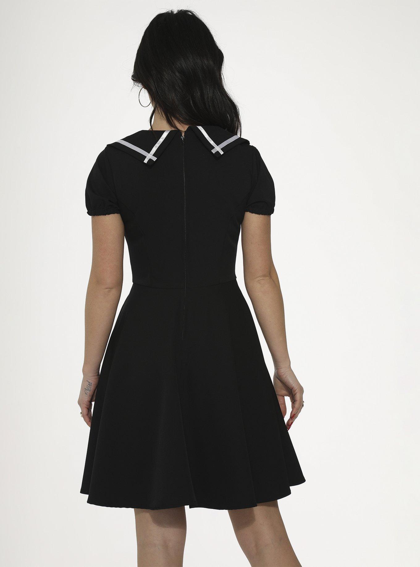 Black White Trim Dress, BLACK  WHITE, alternate