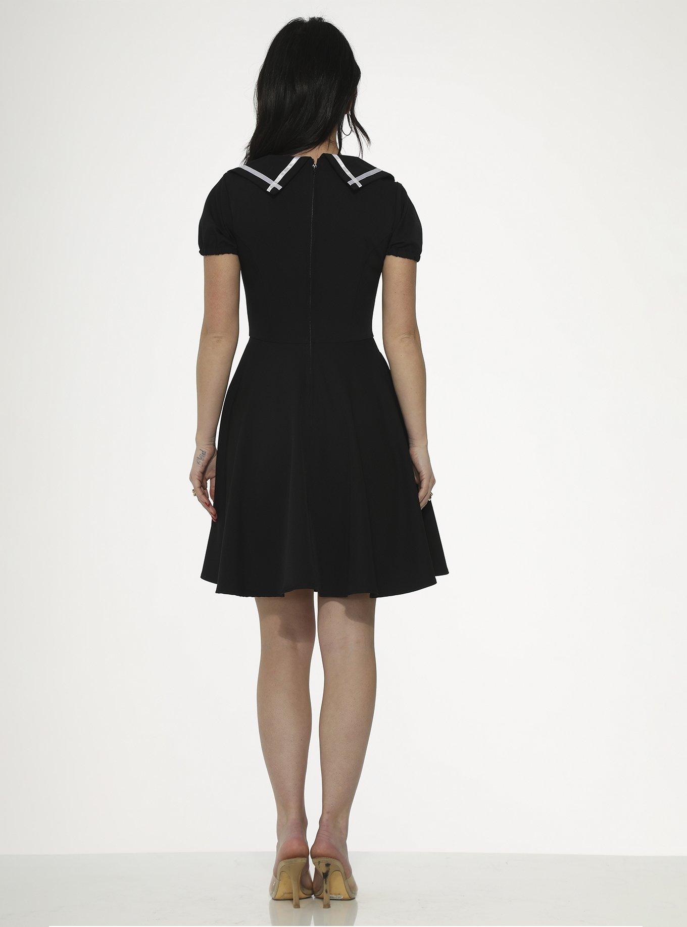 Black White Trim Dress, BLACK  WHITE, alternate