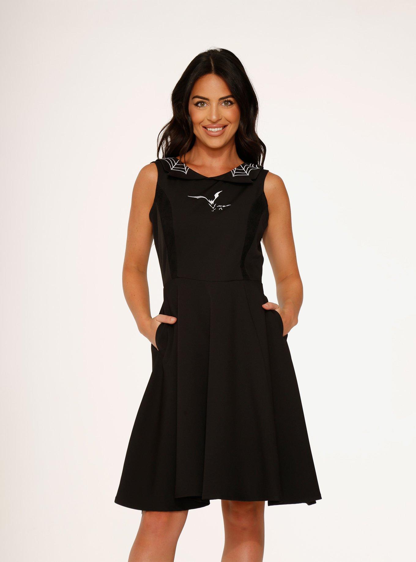 Black Bat Spider Dress, BLACK  WHITE, alternate