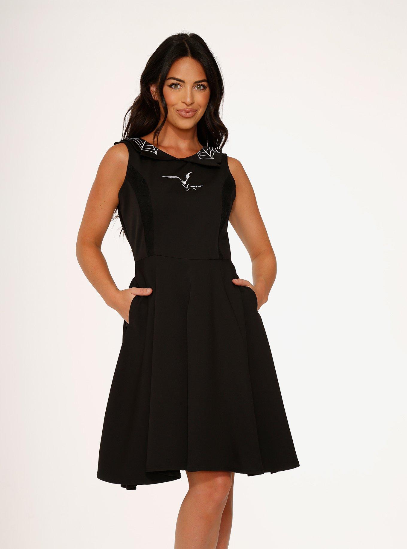 Black Bat Spider Dress, BLACK  WHITE, alternate