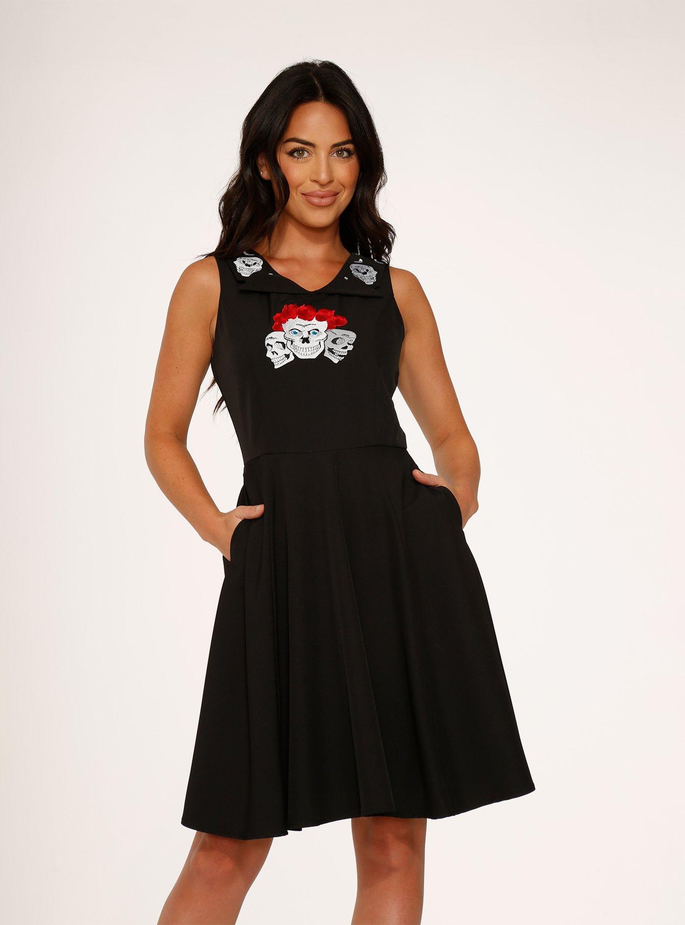 Black Skulls Dress, BLACK  RED, alternate