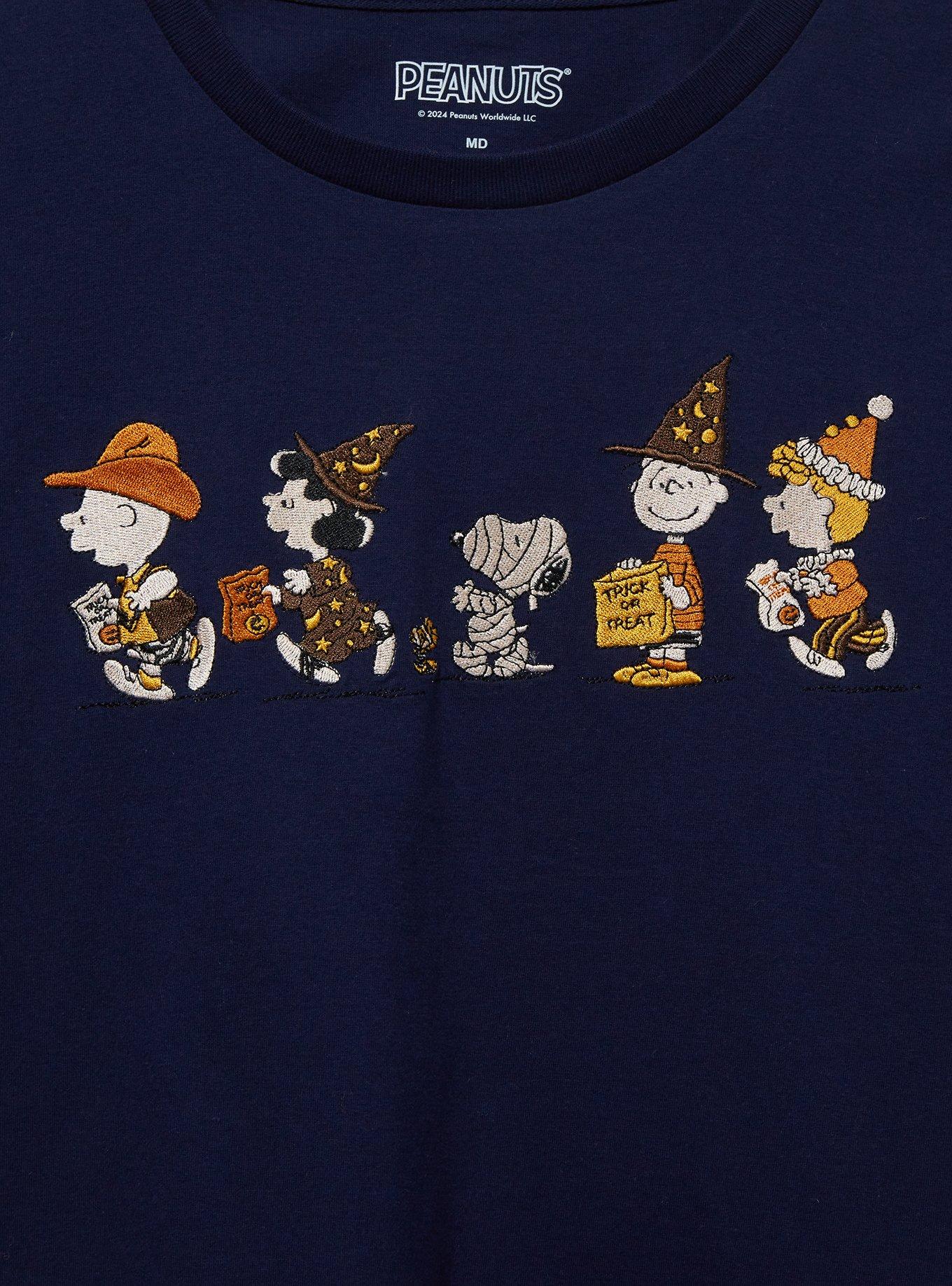 Peanuts Charlie Brown and Friends Trick-or-Treat Embroidered Women's T-Shirt — BoxLunch Exclusive, NAVY, alternate