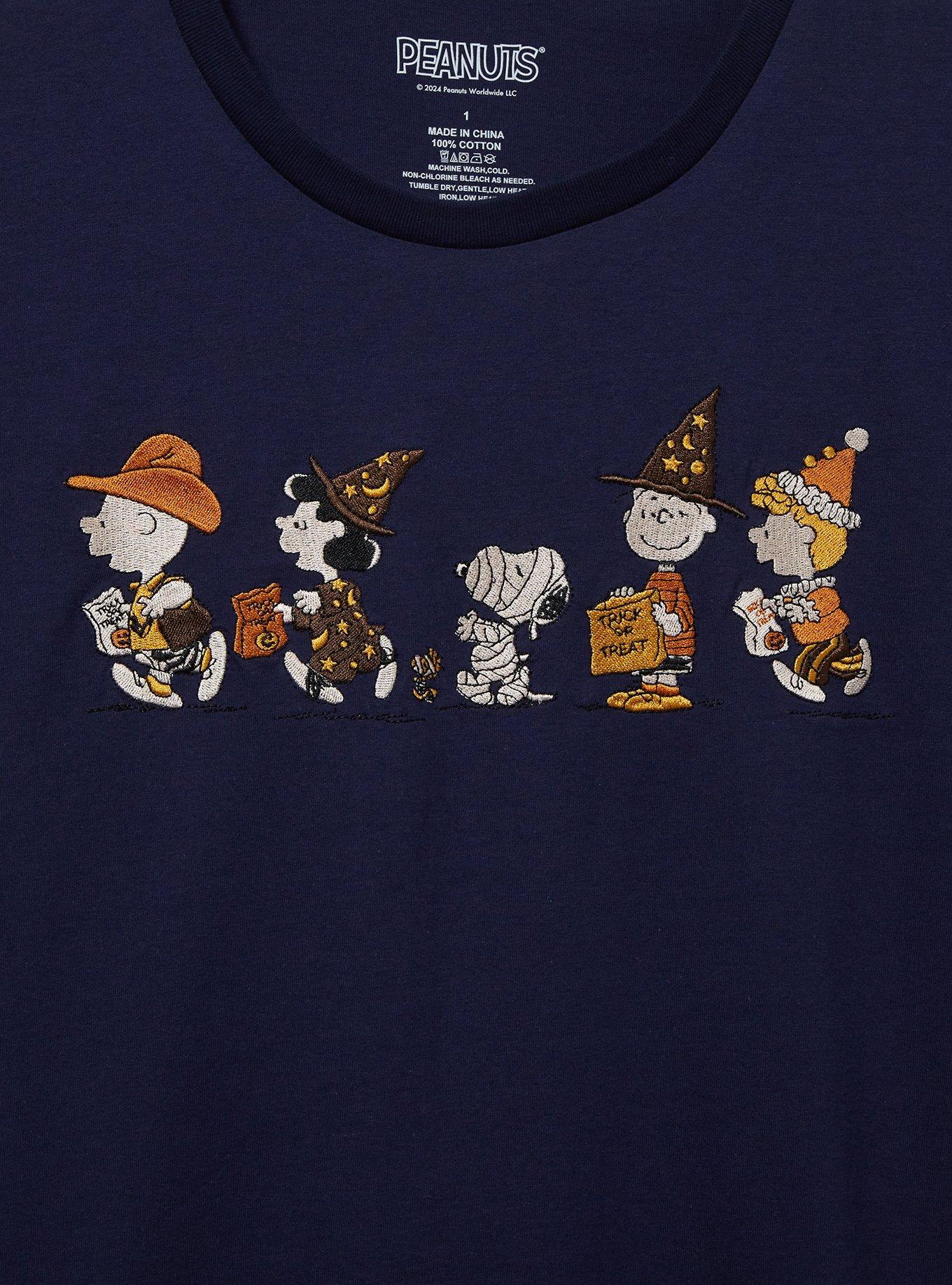 Peanuts Charlie Brown and Friends Trick-or-Treat Embroidered Women's Plus Size T-Shirt — BoxLunch Exclusive, NAVY, alternate