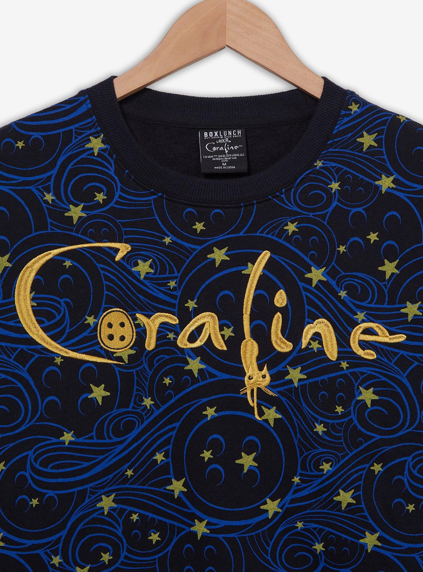 Coraline Stars and Buttons Allover Print Crewneck — BoxLunch Exclusive, DARK BLUE, alternate