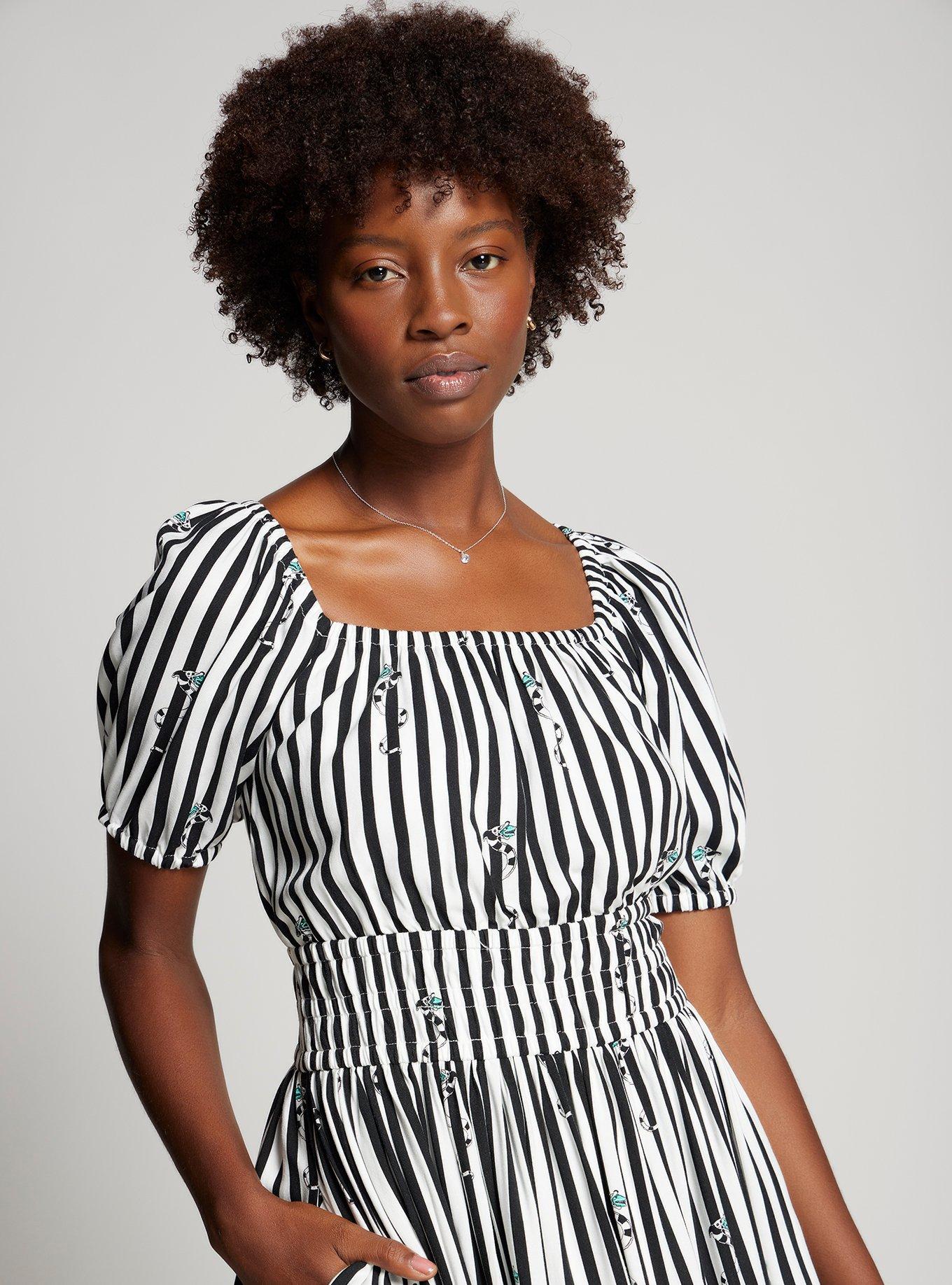 Beetlejuice Sandworm Allover Print Striped Dress — BoxLunch Exclusive, STRIPE - GREEN, alternate